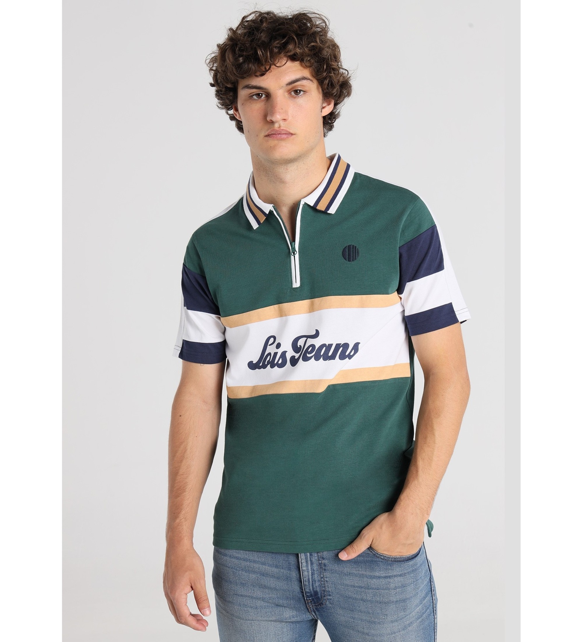 Lois Jeans Polo a blocchi verdi