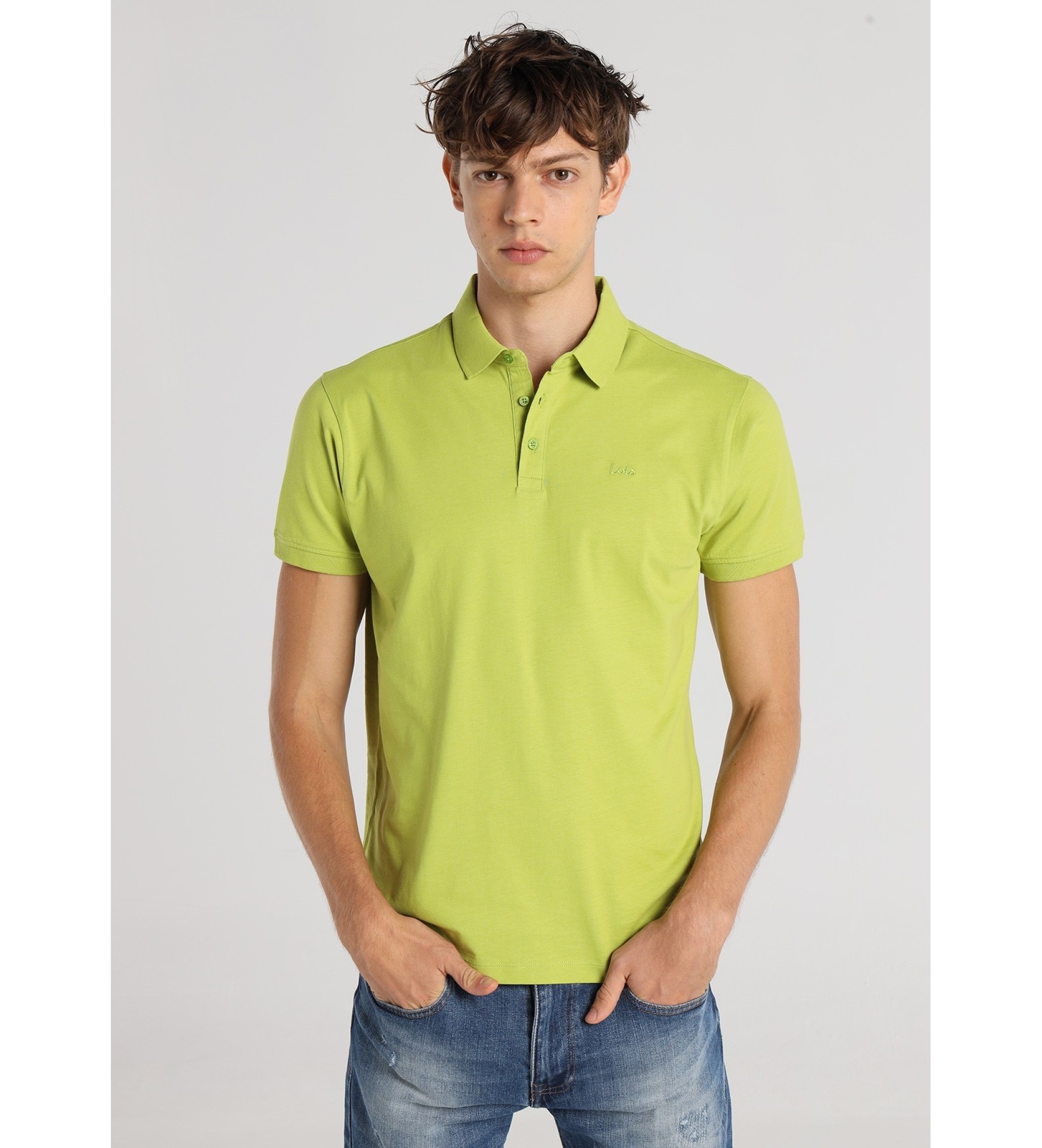 Lois Jeans Camisa plo bsica com bordado verde
