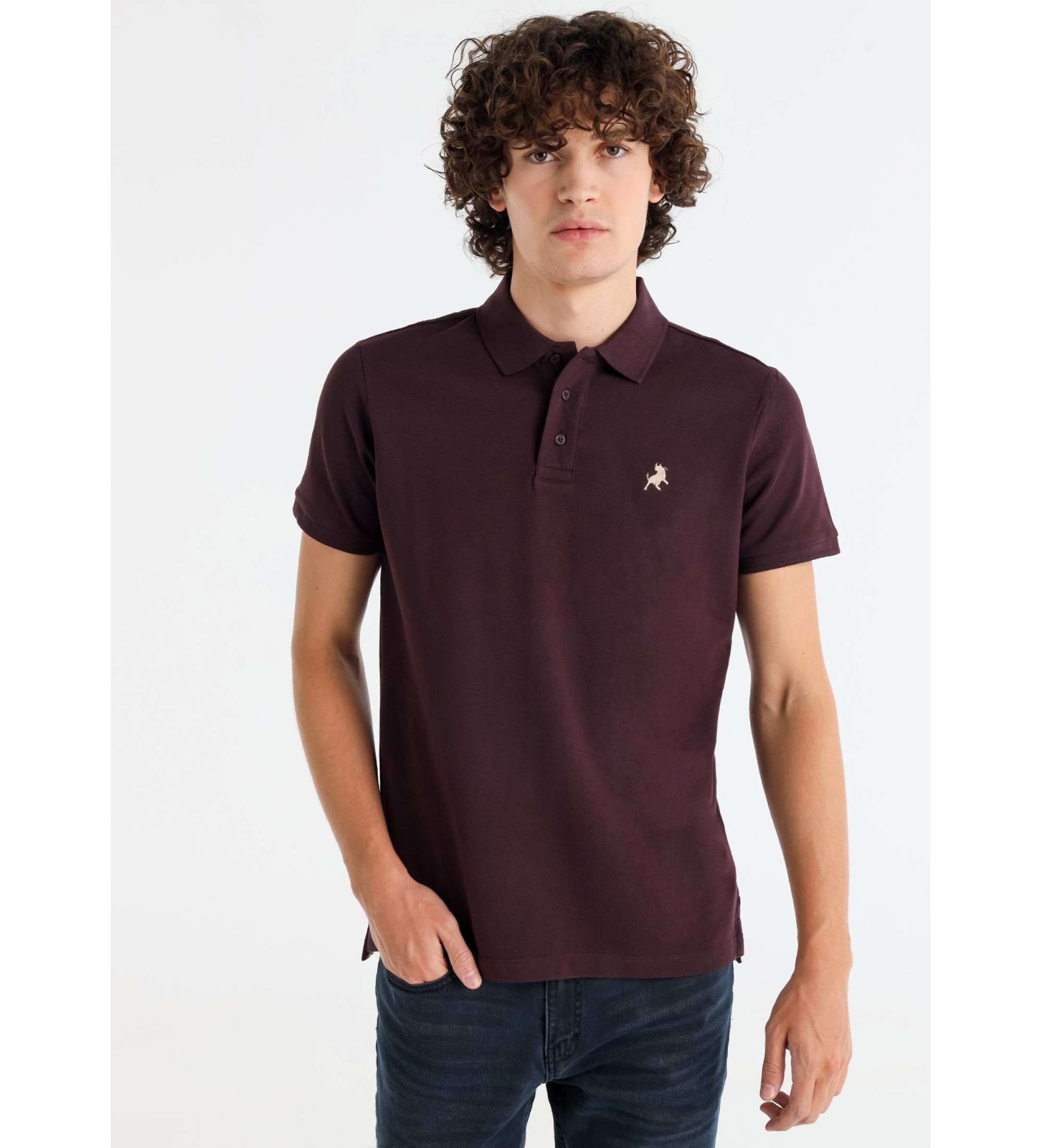 Lois Jeans Polo clásico con logo toro lila