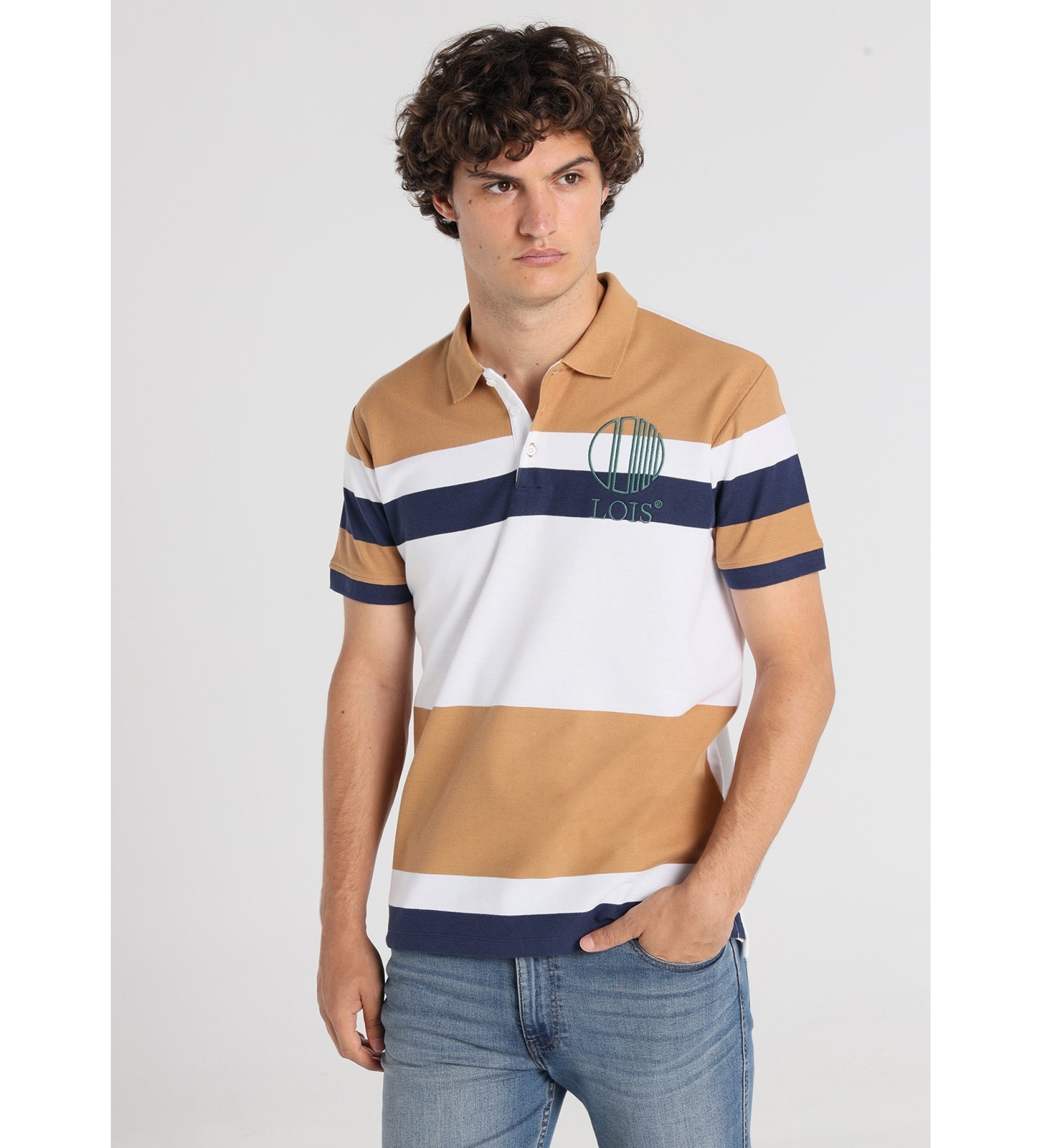 Lois Jeans Koszulka polo w beżowe paski