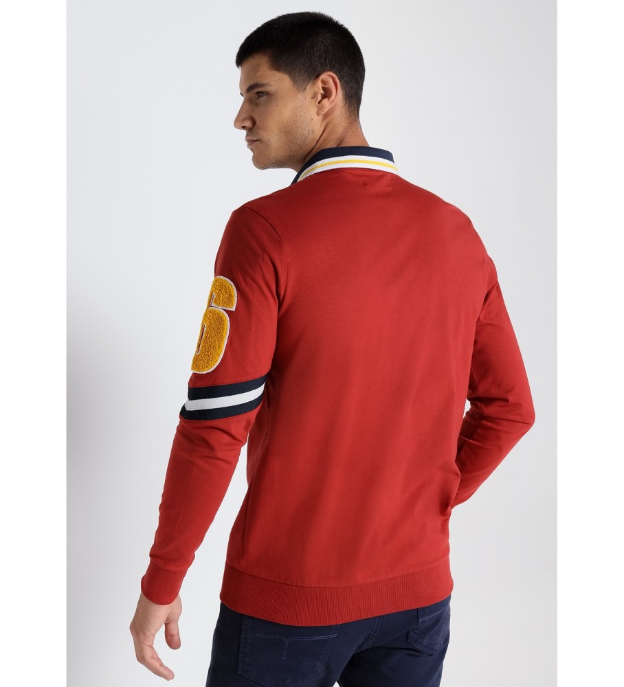 Lois Jeans LOIS JEANS - Long sleeve polo shirt with burgundy sleeve patches