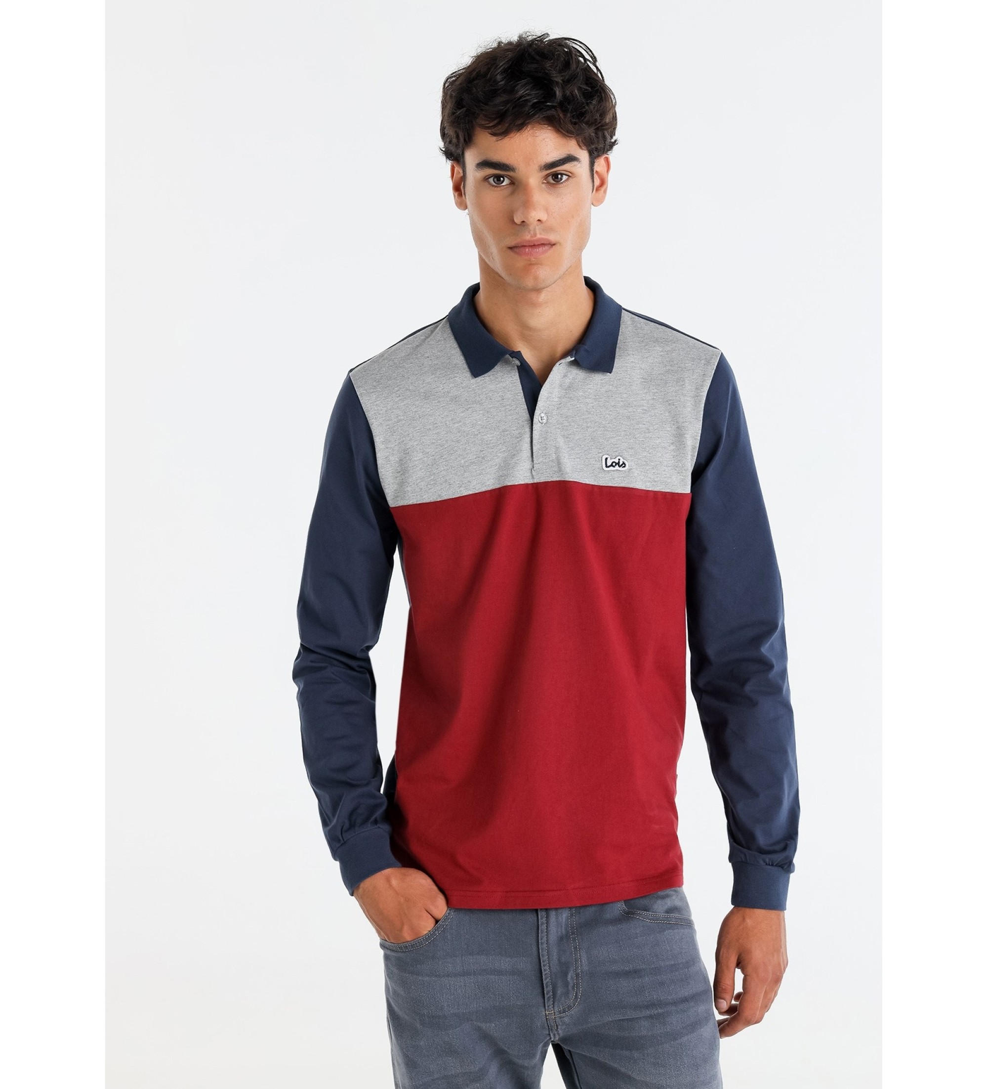 Lois Jeans Tricolour polotröja med röd logotyp