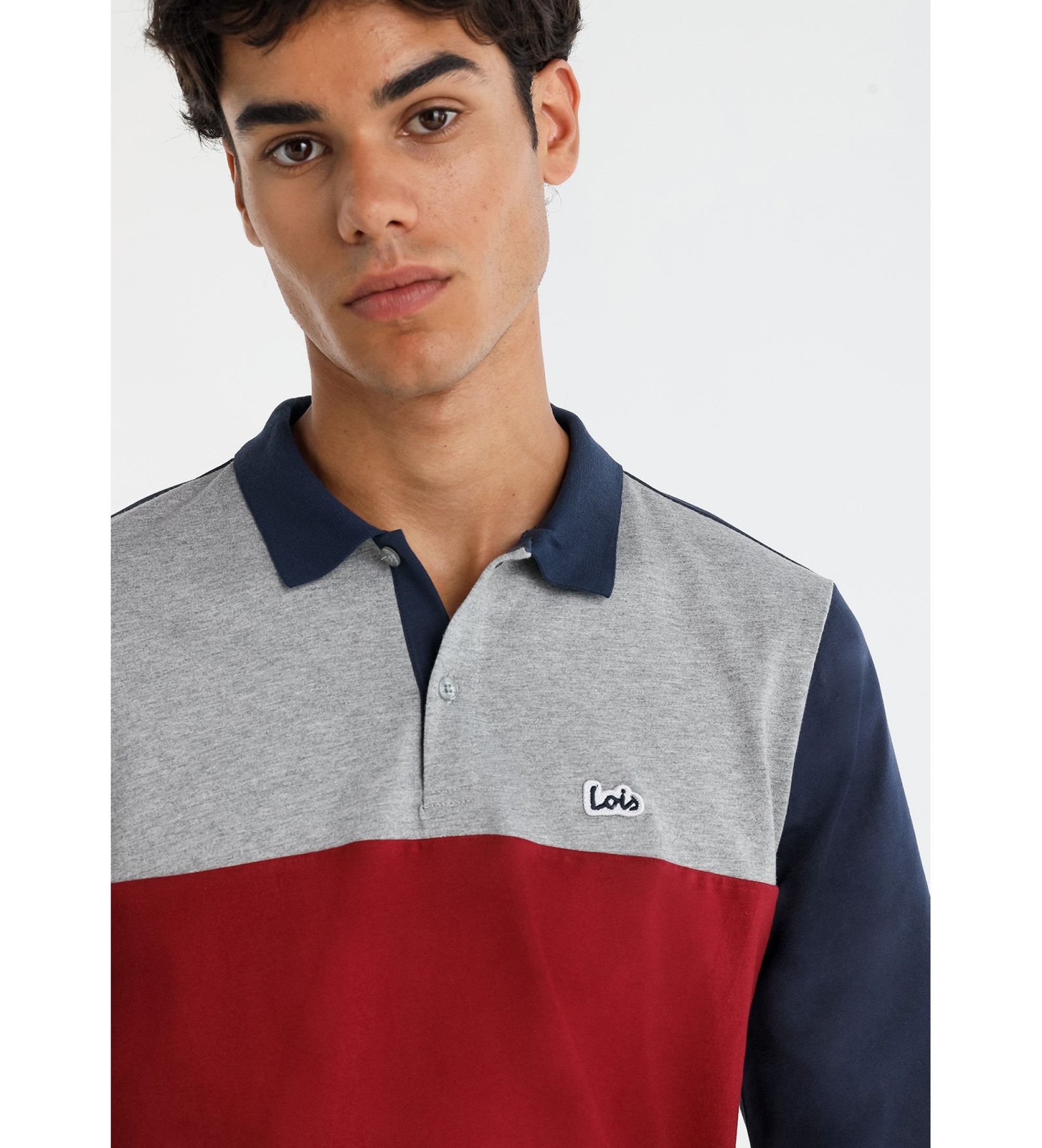 Lois Jeans Tricolour polotröja med röd logotyp