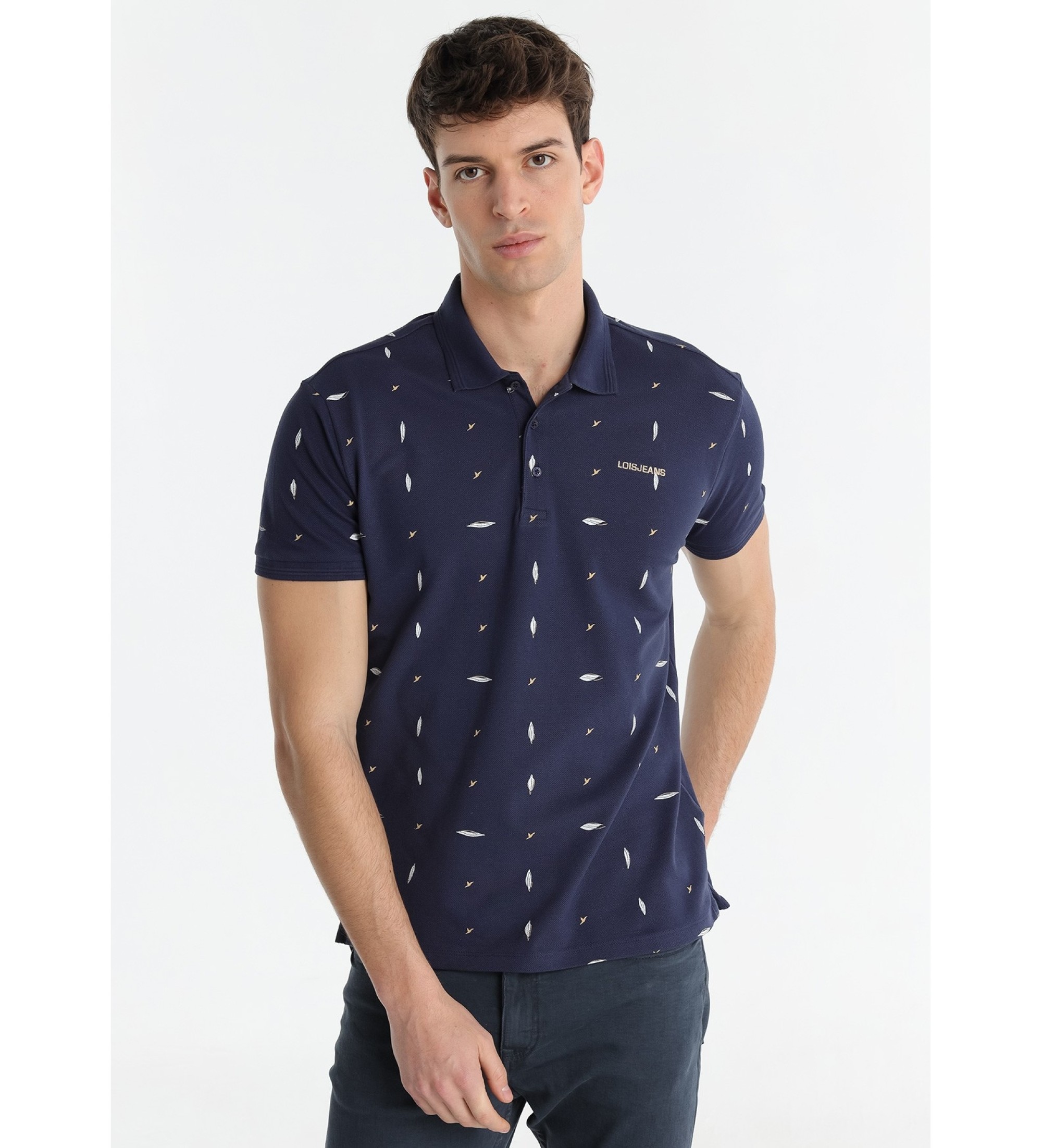 Lois Jeans Granatowa koszulka polo z nadrukiem