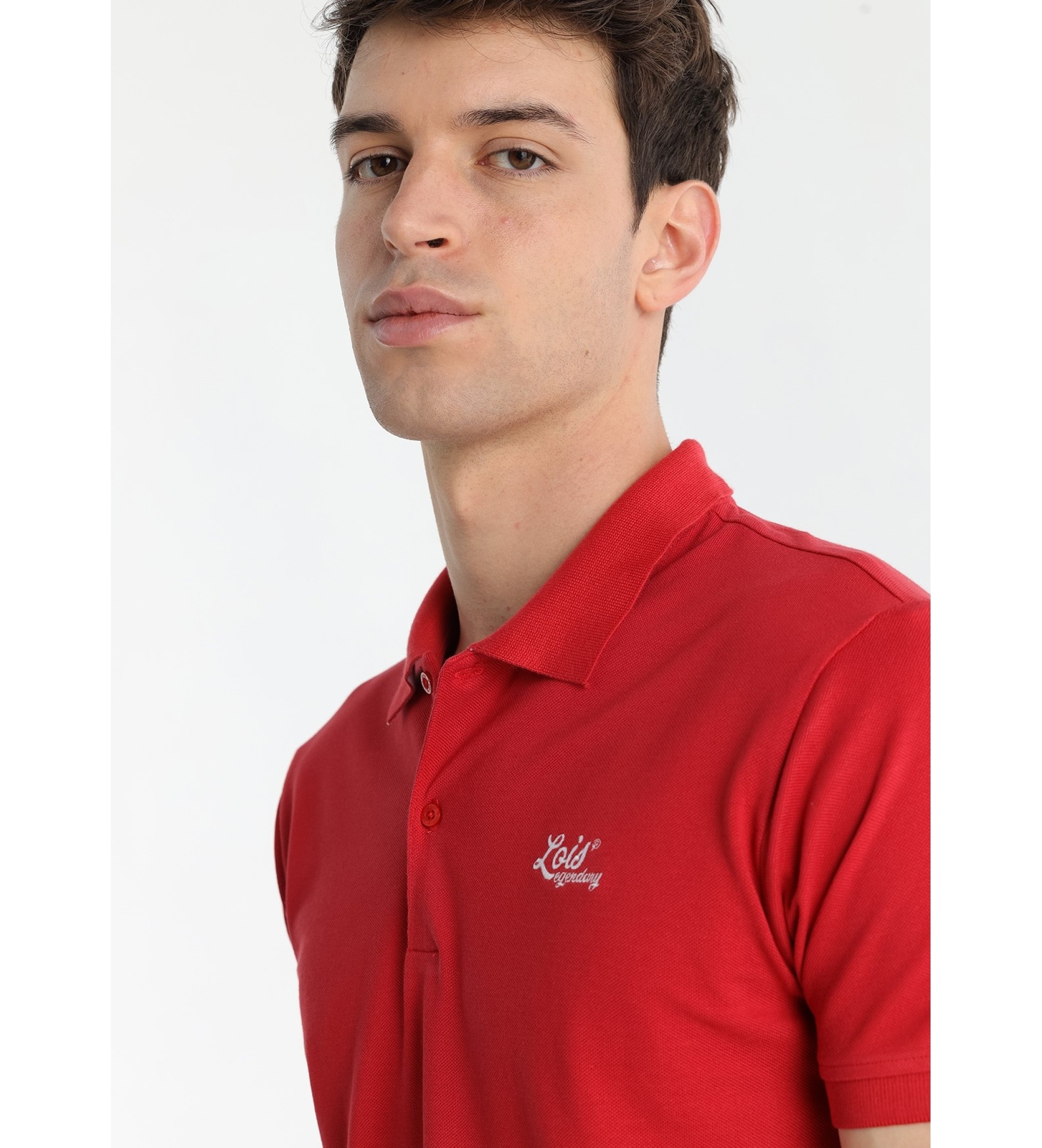 Lois Jeans Czerwona żakardowa koszulka polo