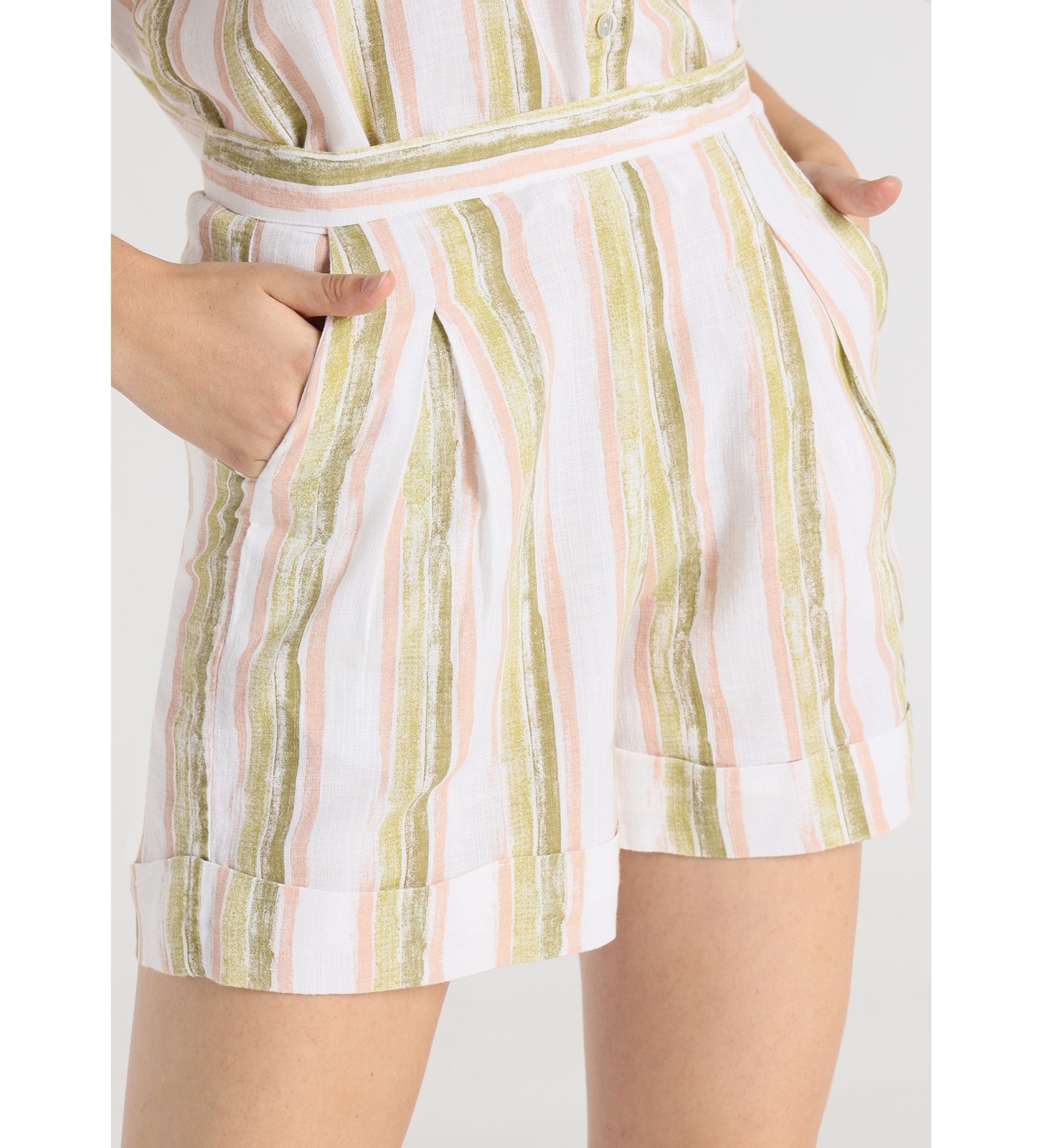 Lois Jeans Short -Multicolour striped striped print with acurela effect