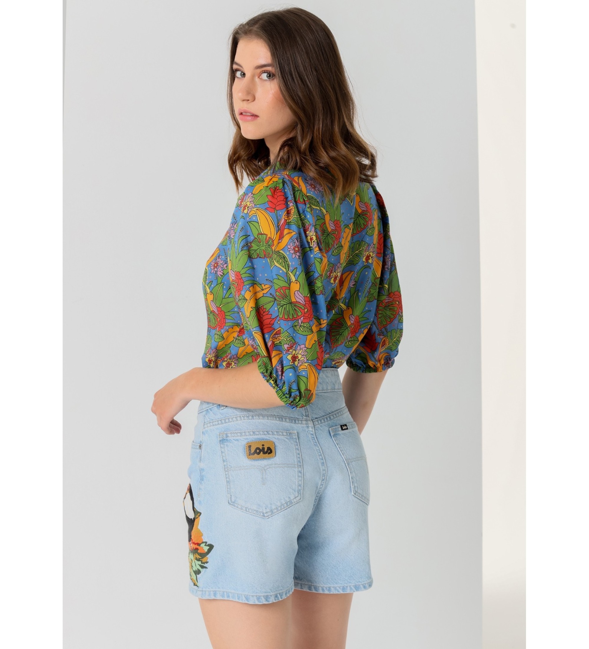 Lois Jeans Short tejano mom fit - Tiro largo azul