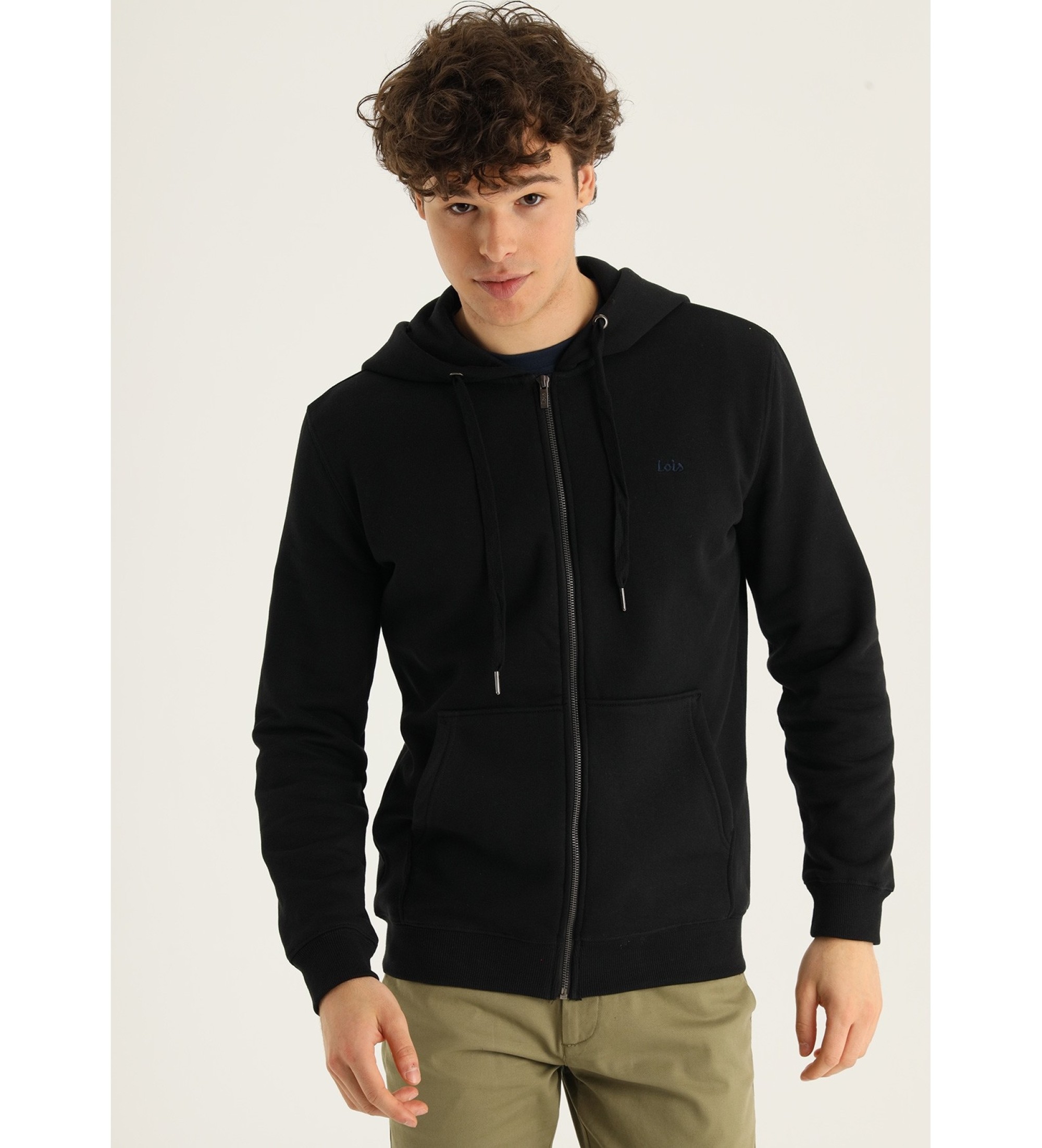 Lois Jeans Sudadera bsica con capucha cierre cremallera logo bordado negro