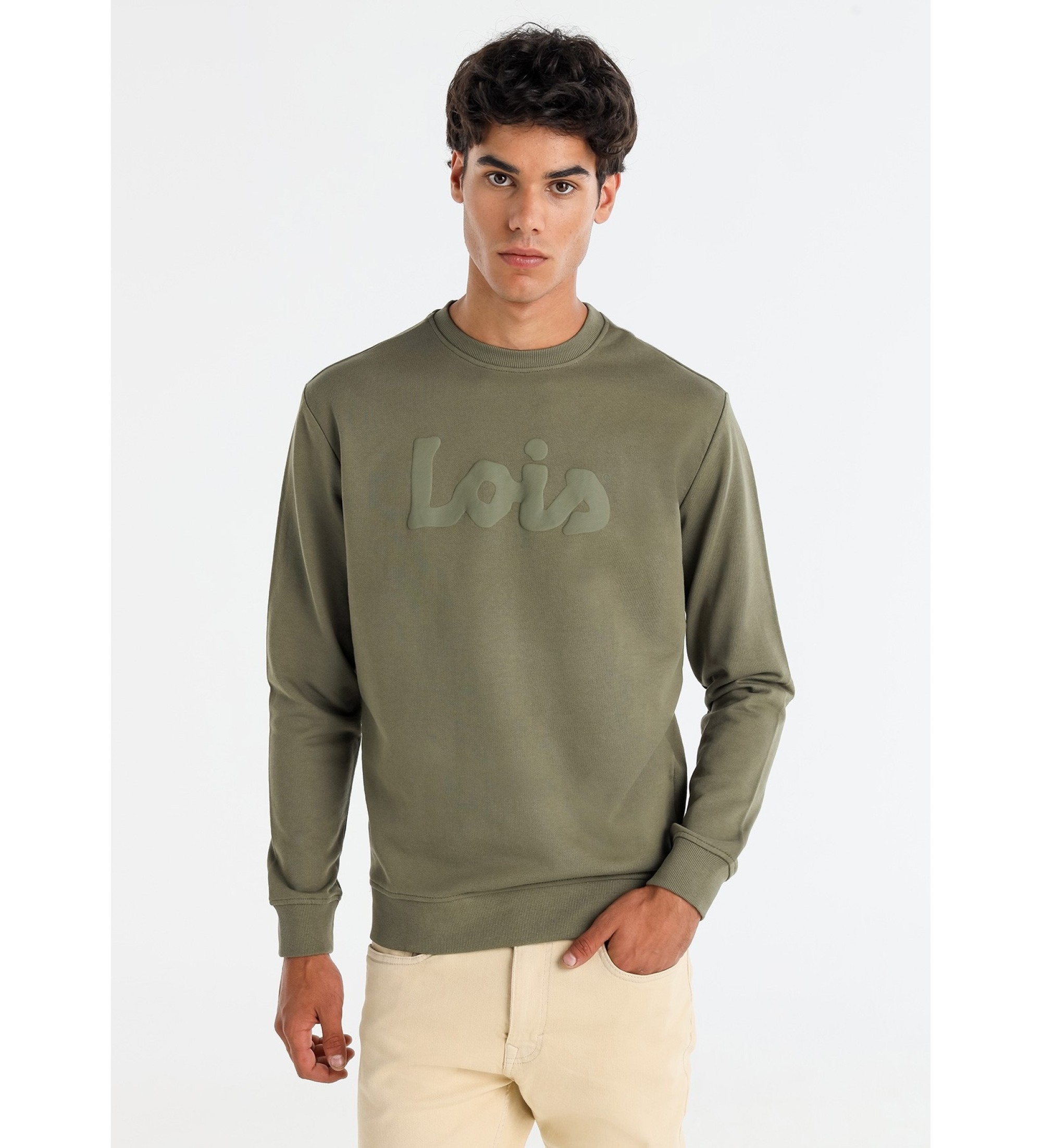 Lois Jeans Basic Sweatshirt Logo-Puffdruck grün
