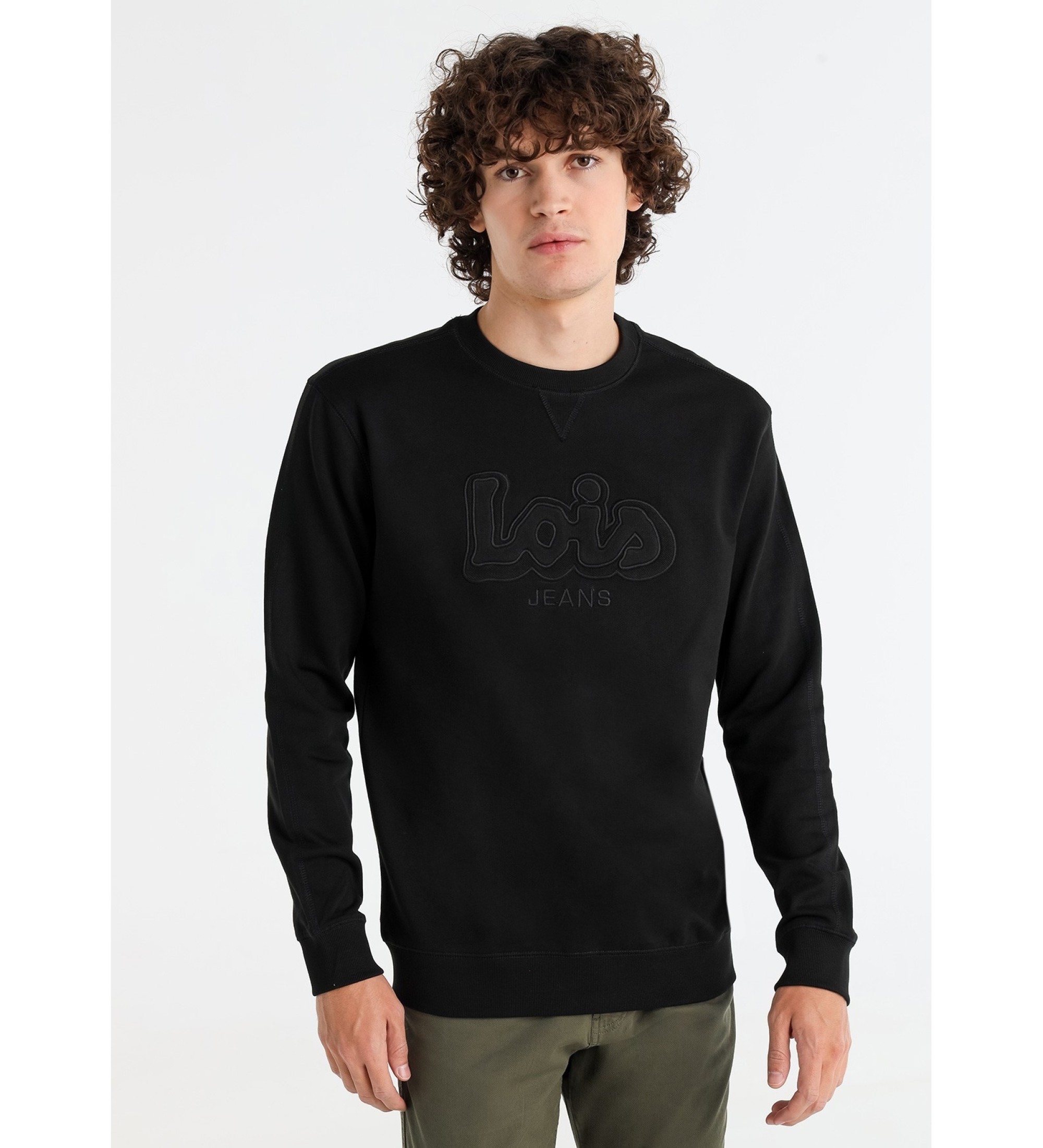 Lois Jeans Felpa con logo ricamato sul petto nera