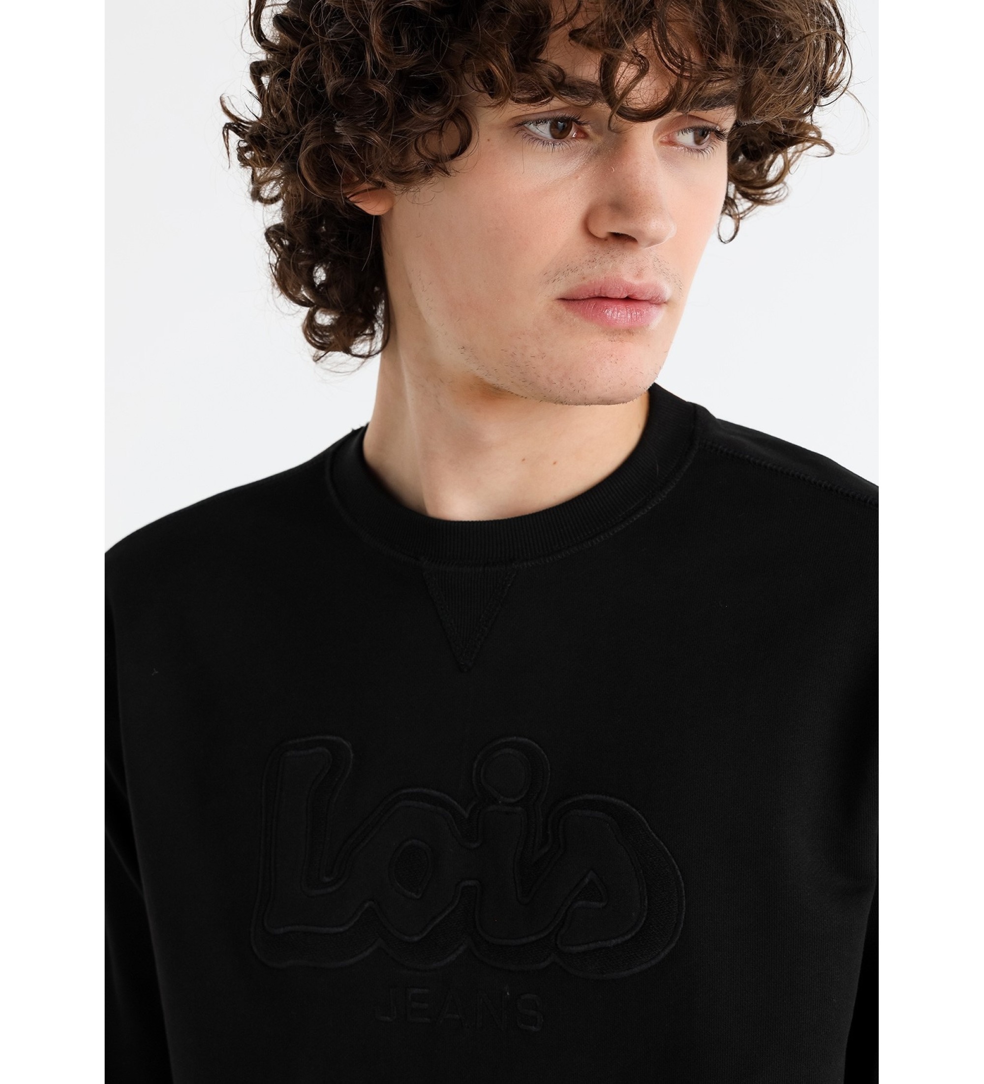 Lois Jeans Felpa con logo ricamato sul petto nera