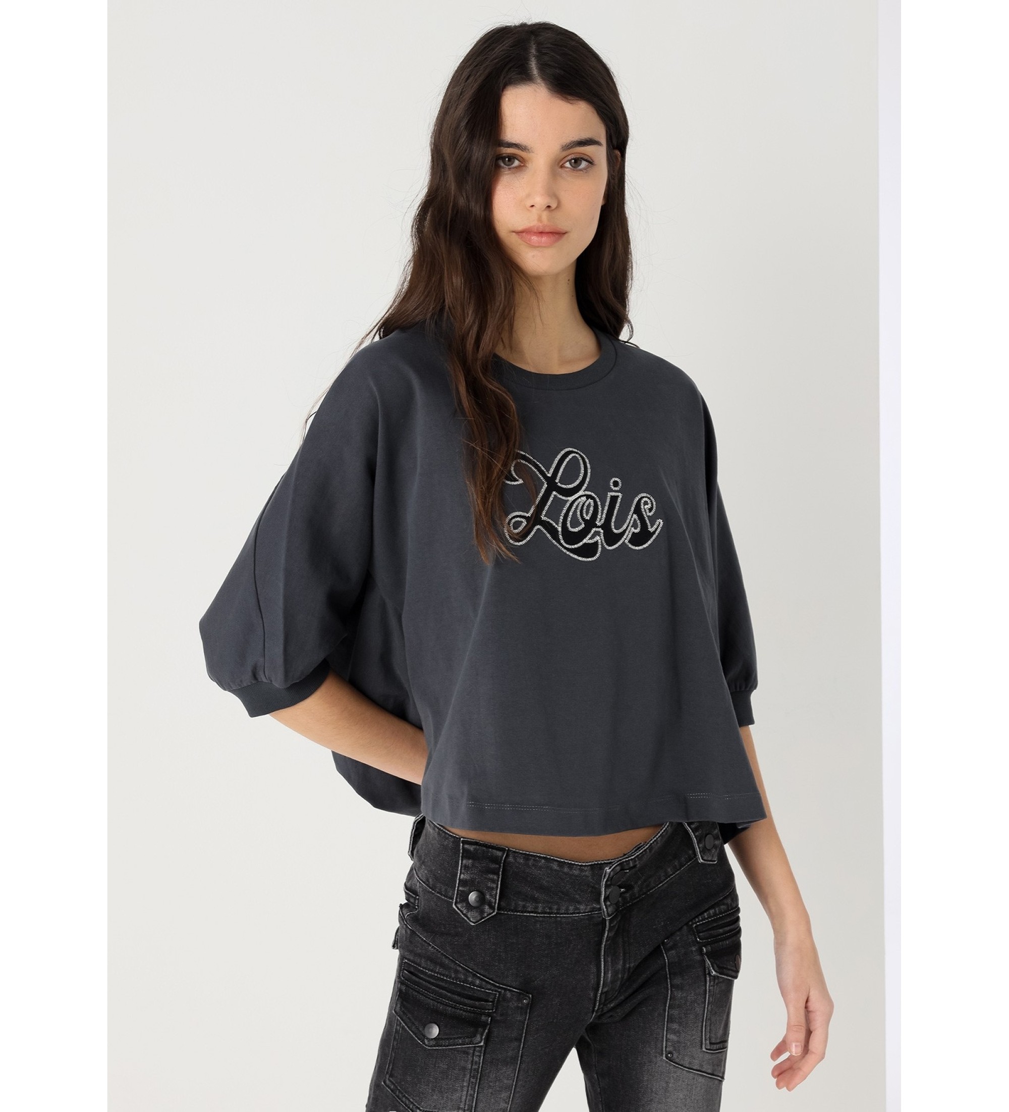 Lois Jeans Sweat-shirt noir  manches chauve-souris