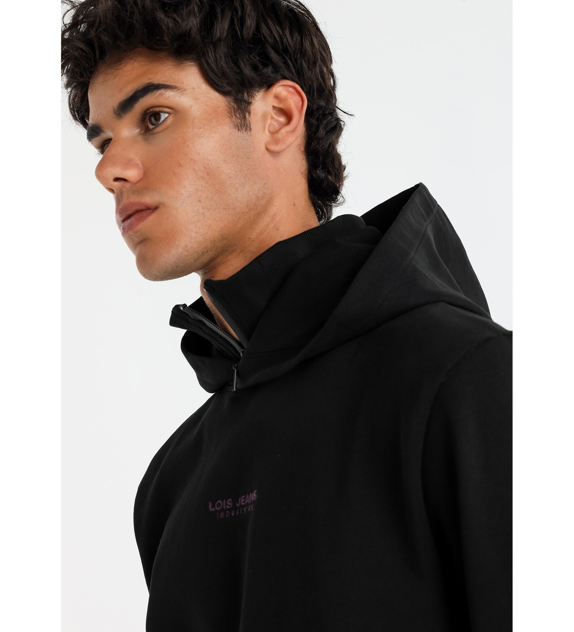 Lois Jeans Kanguro sweatshirt med hætte, sort