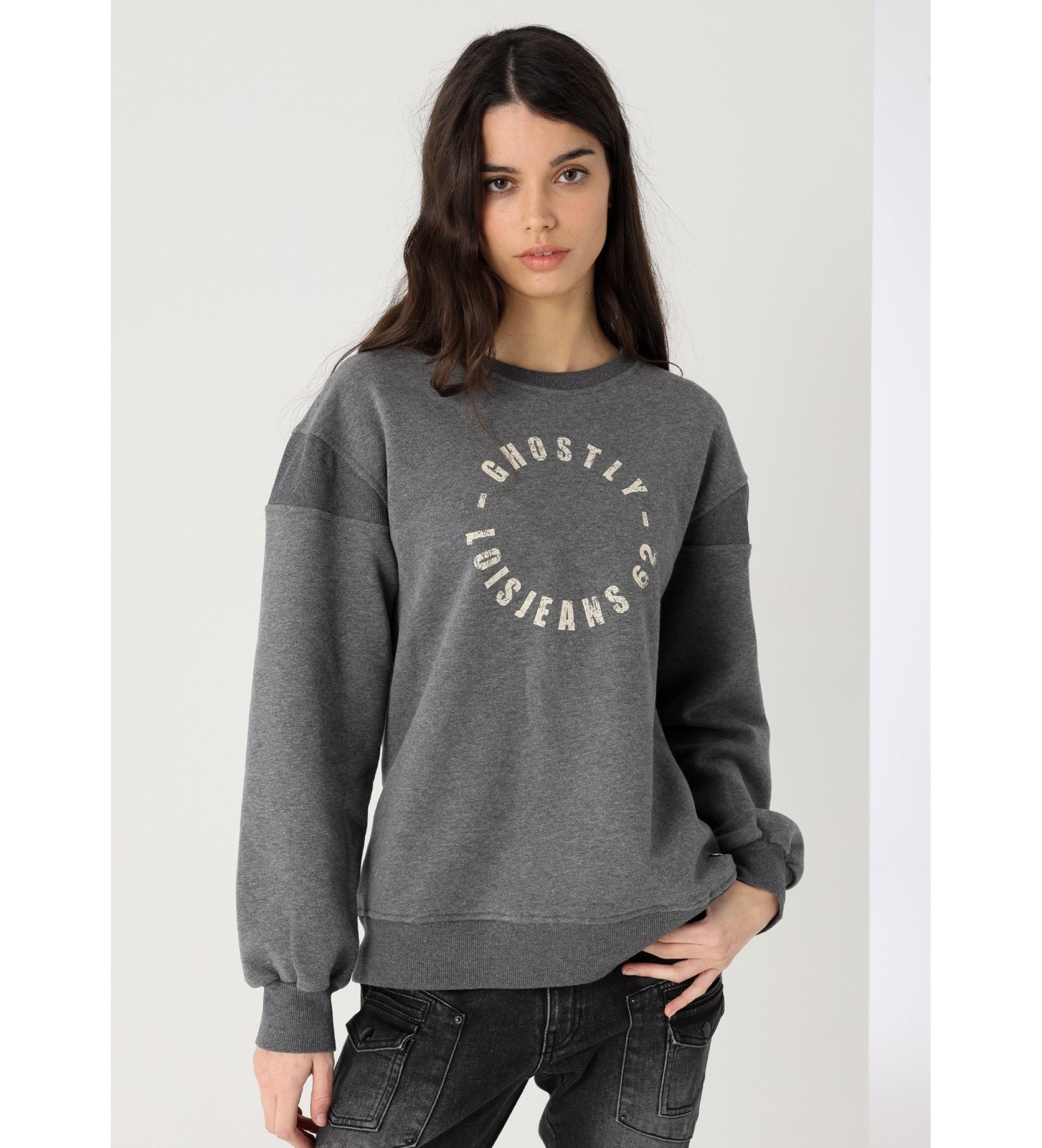 Lois Jeans Sweatshirt uden hætte med grå lynlås på ryggen
