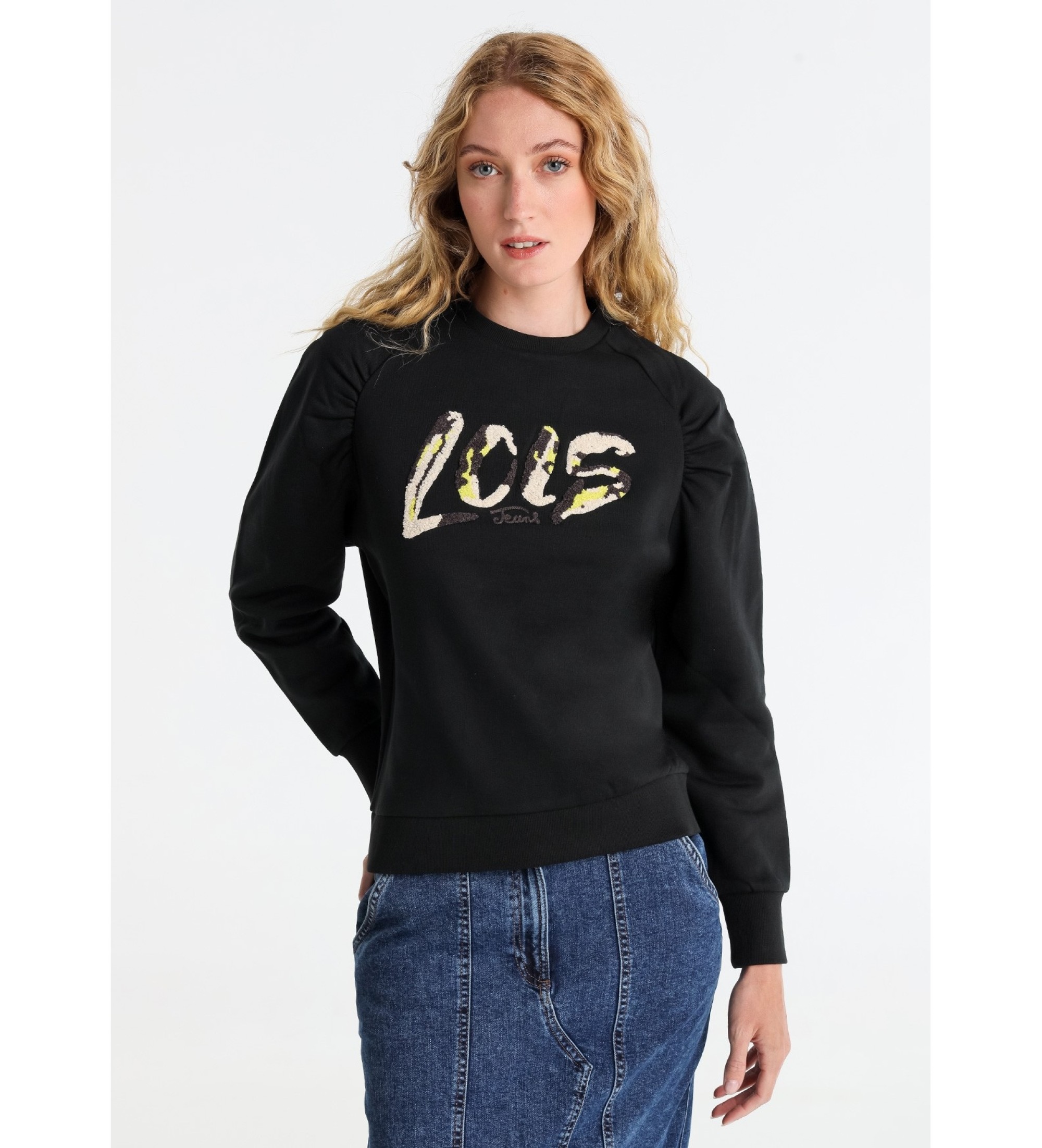 Lois Jeans Sweatshirt sem capuz com mangas raglan preta