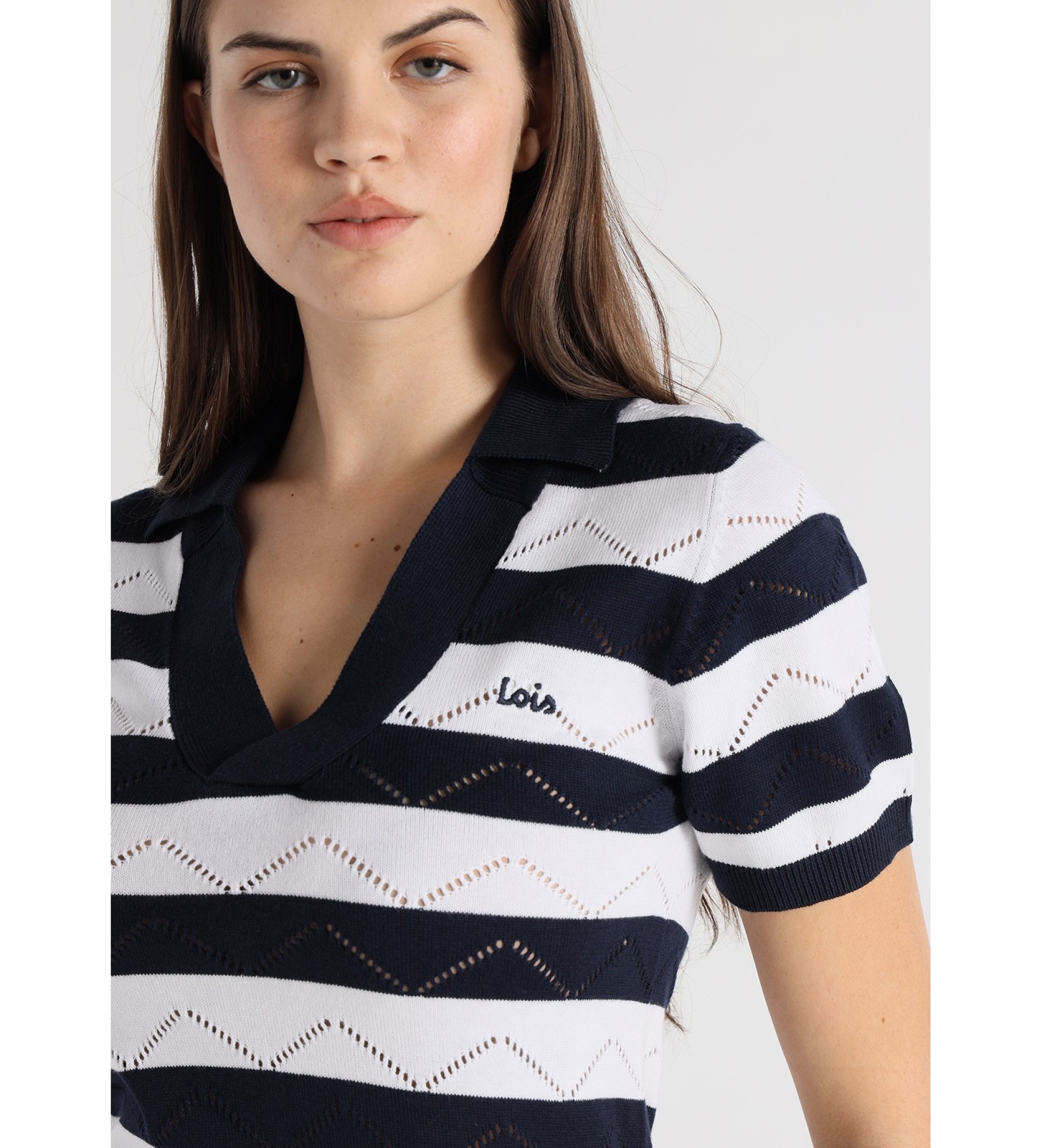 Lois Jeans Krótka sukienka Dzianinowa sukienka w białe paski z nadrukiem