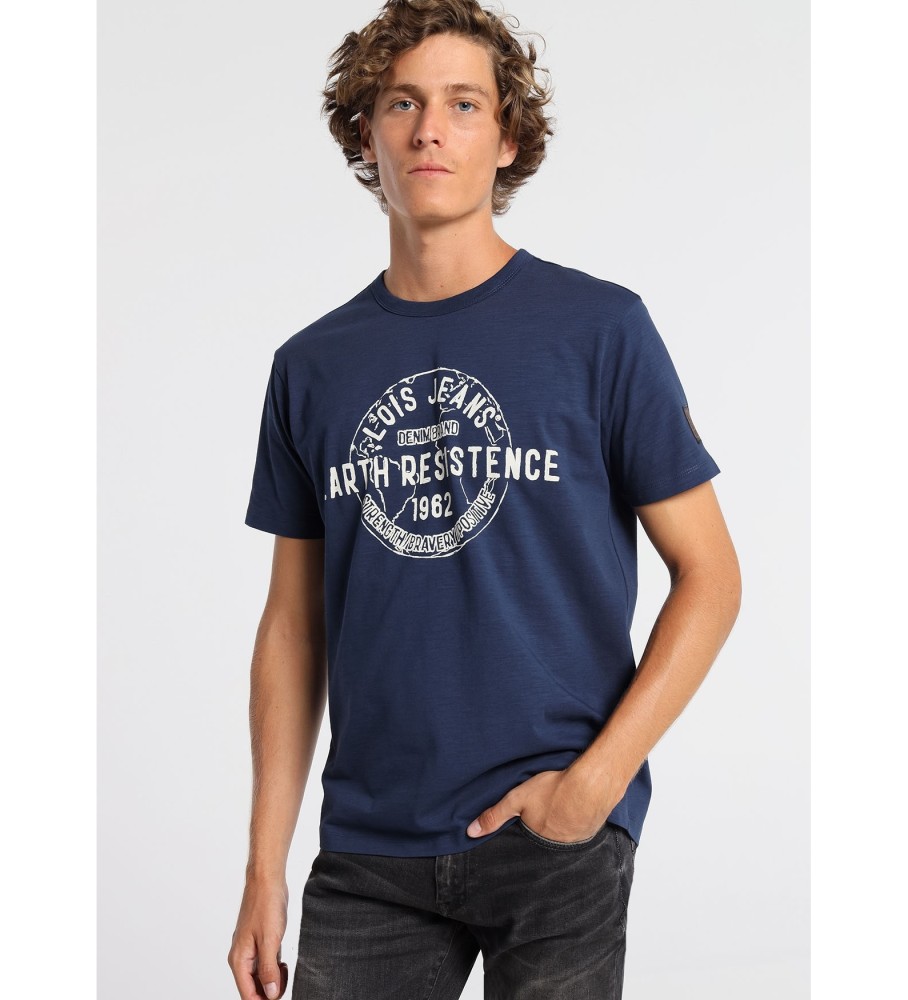 Lois T-shirt à manches courtes en coton flammé avec graphisme bleu marine