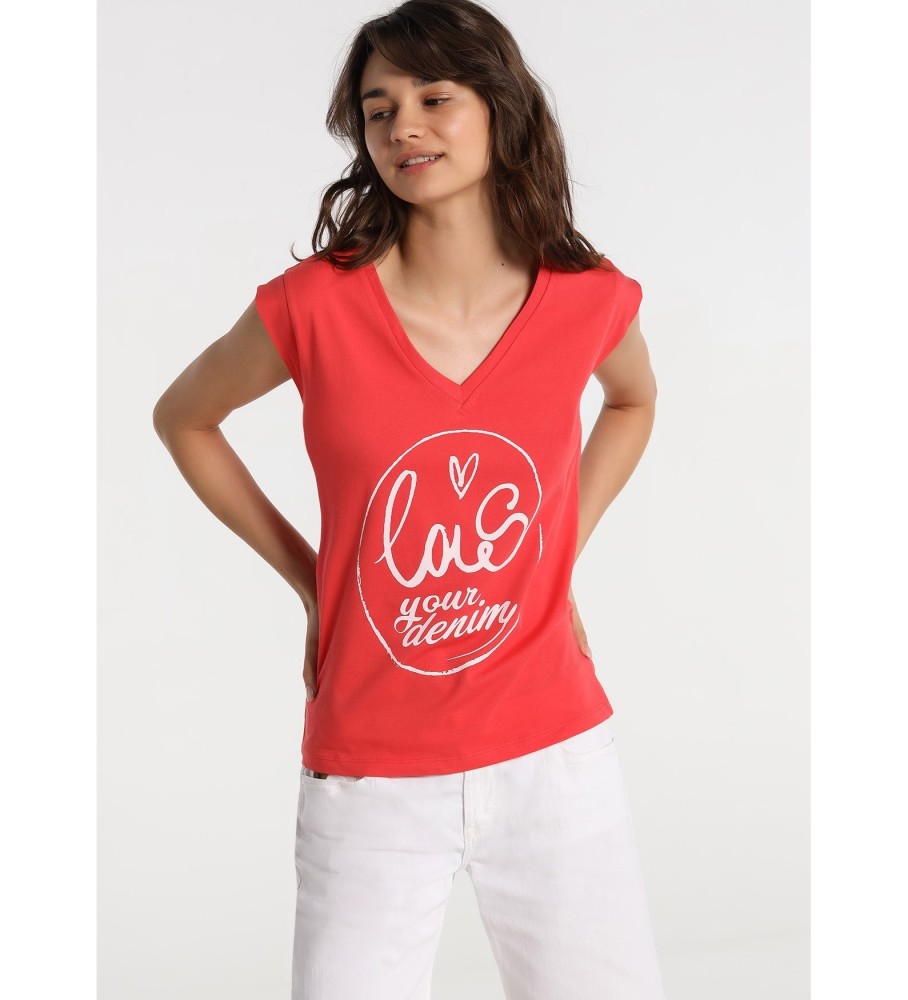 Lois Camiseta Lois Jeans - Cuello Pico Sin Mangas rojo