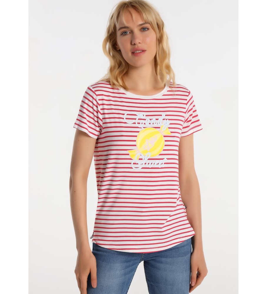 Lois T-shirt Lois Jeans - Listras com riscas rosa gráfico