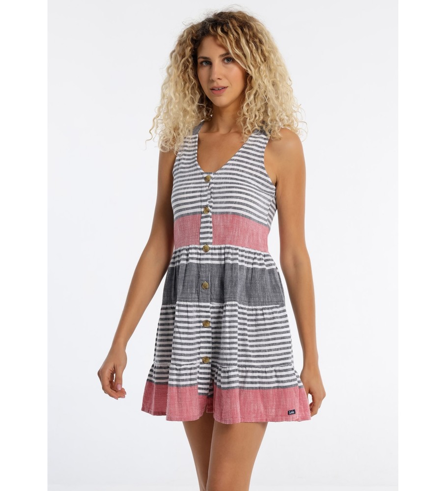 Lois Strapless Woven Stripe Strap Dress Printed