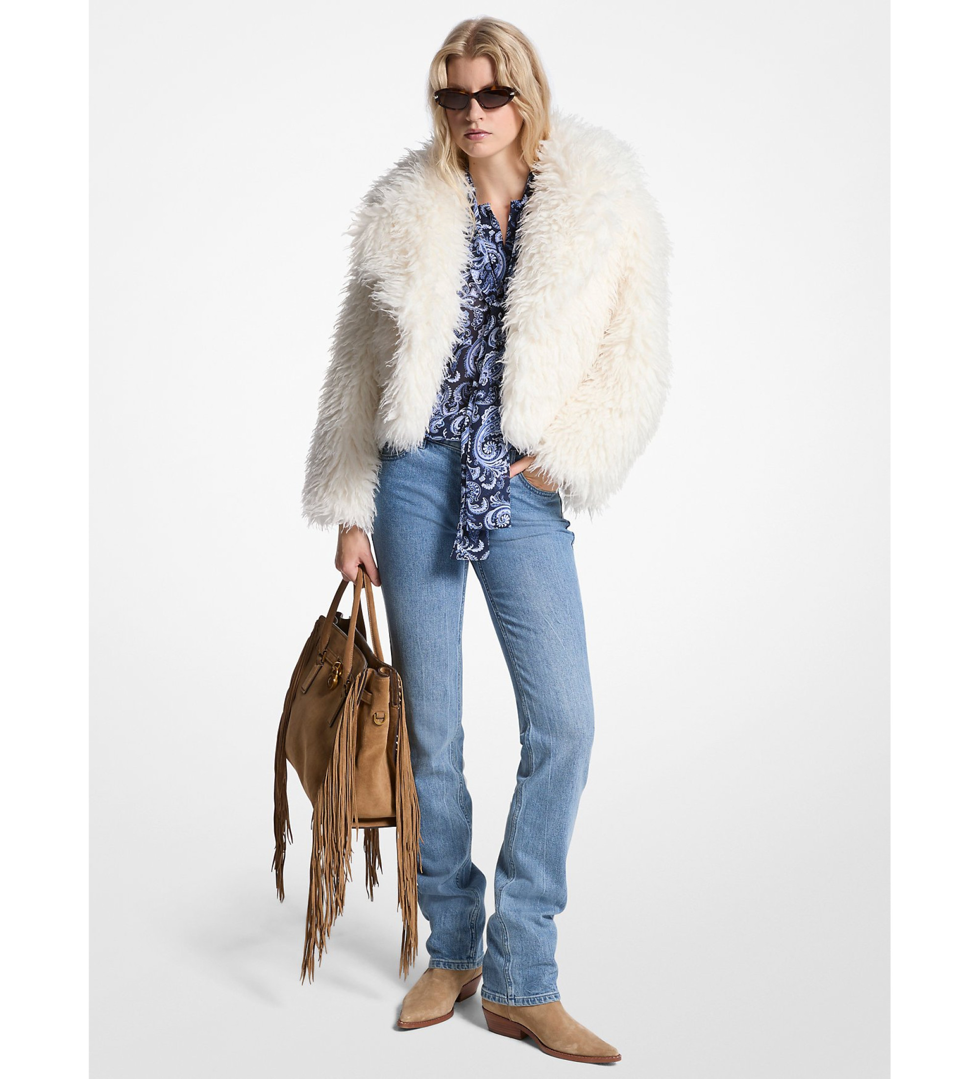 Michael Kors Veste courte en fausse fourrure beige Michael Kors Veste courte en fausse fourrure beige