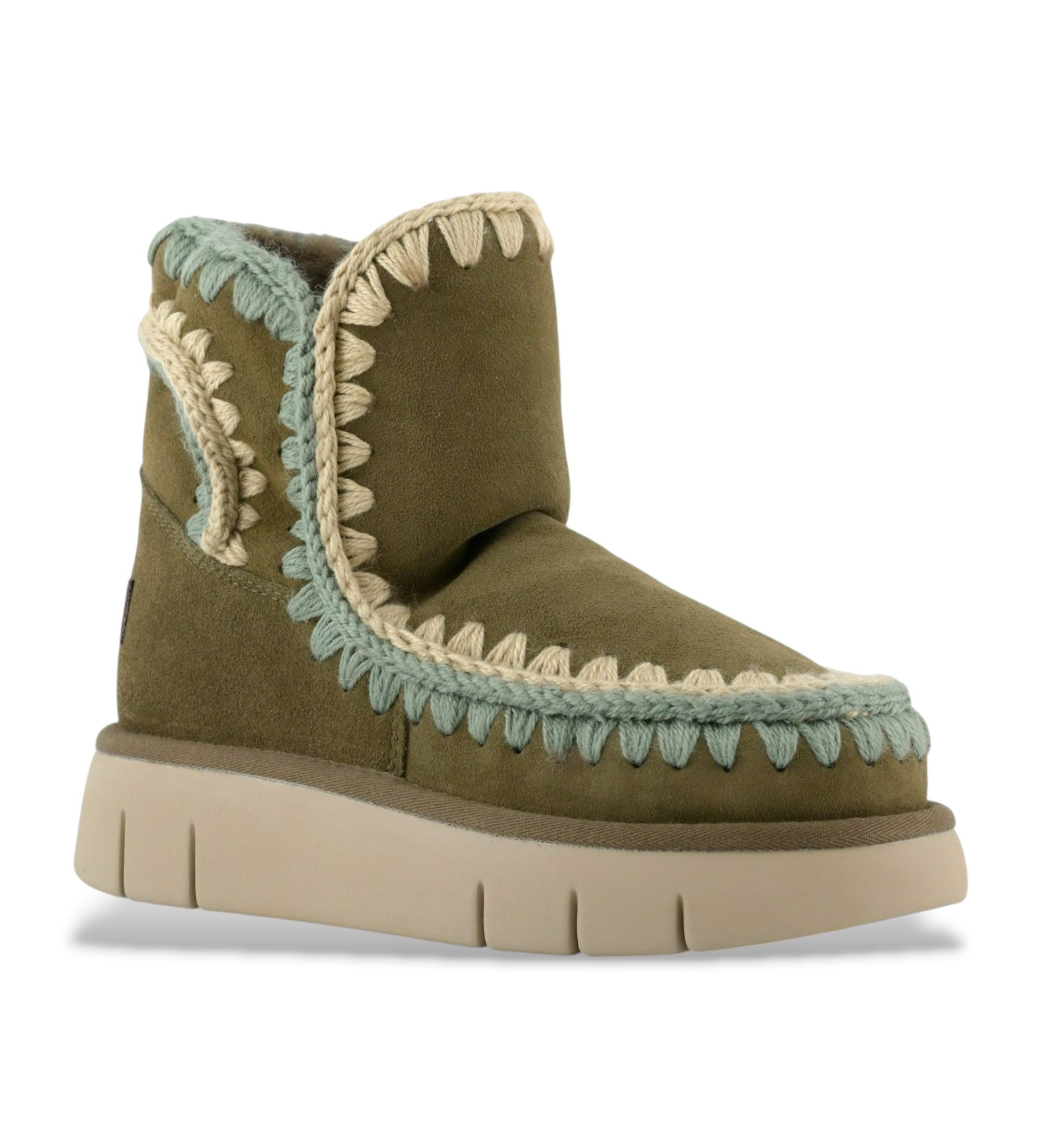 Mou Bounce läderstövlar med överstickning grön Mou Bounce läderstövlar med överstickning grön