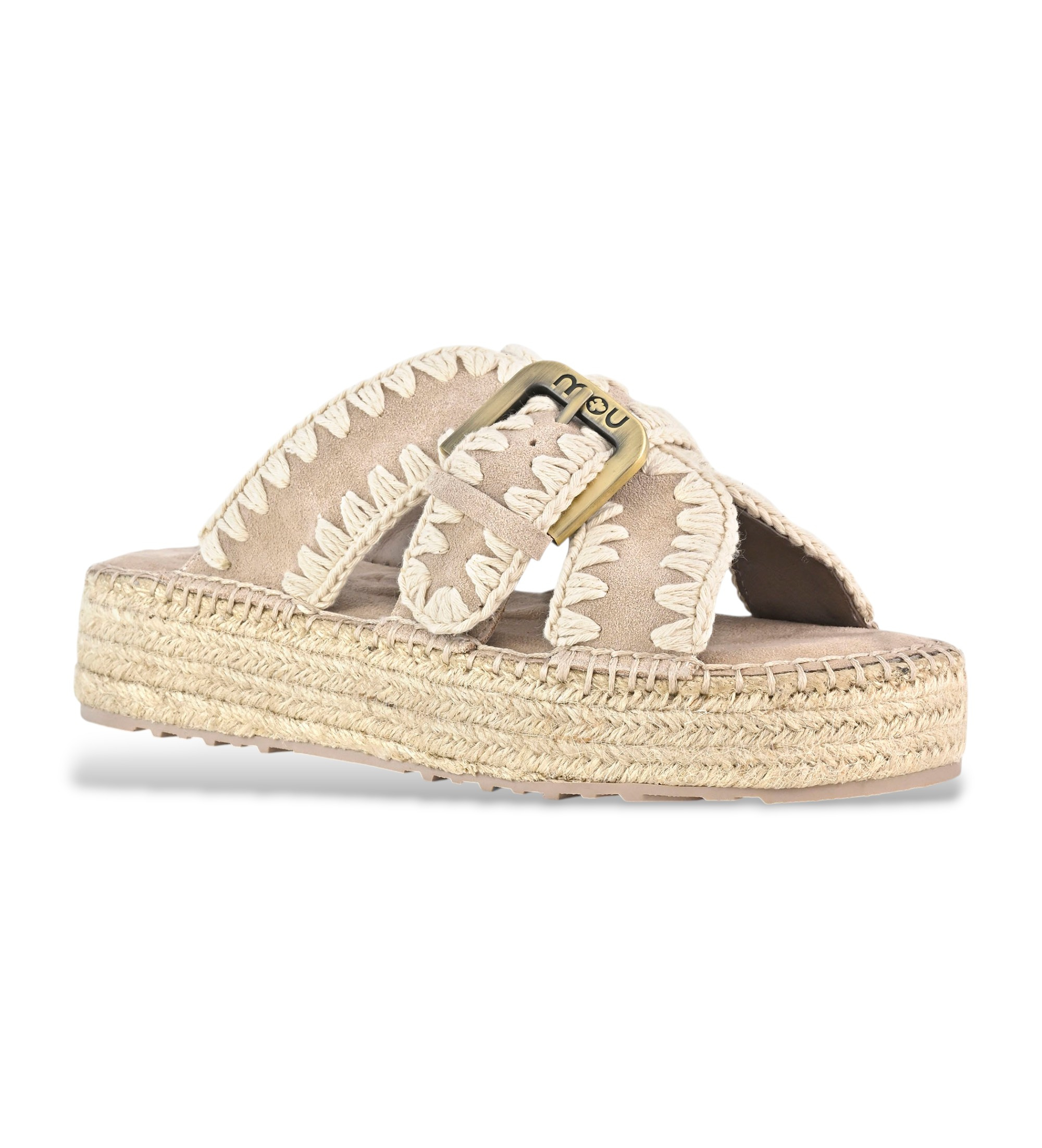Mou Sandali beige in iuta e pelle scamosciata