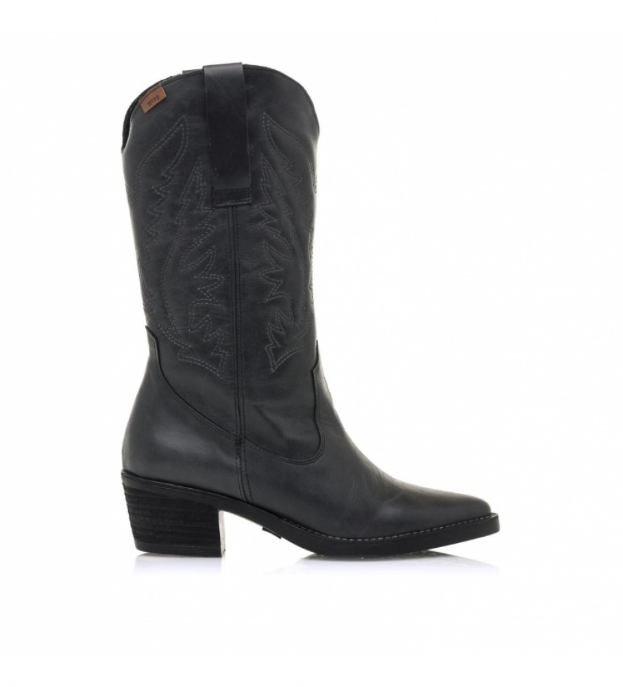 Mustang Ares black leather boots -Heel height: 5 cm