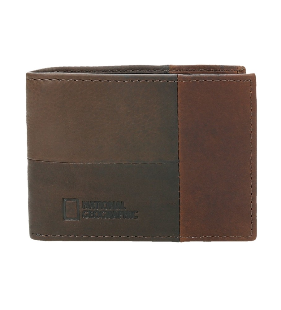 National Geographic Leather wallet Landscape brown -2X10,5X8Cm