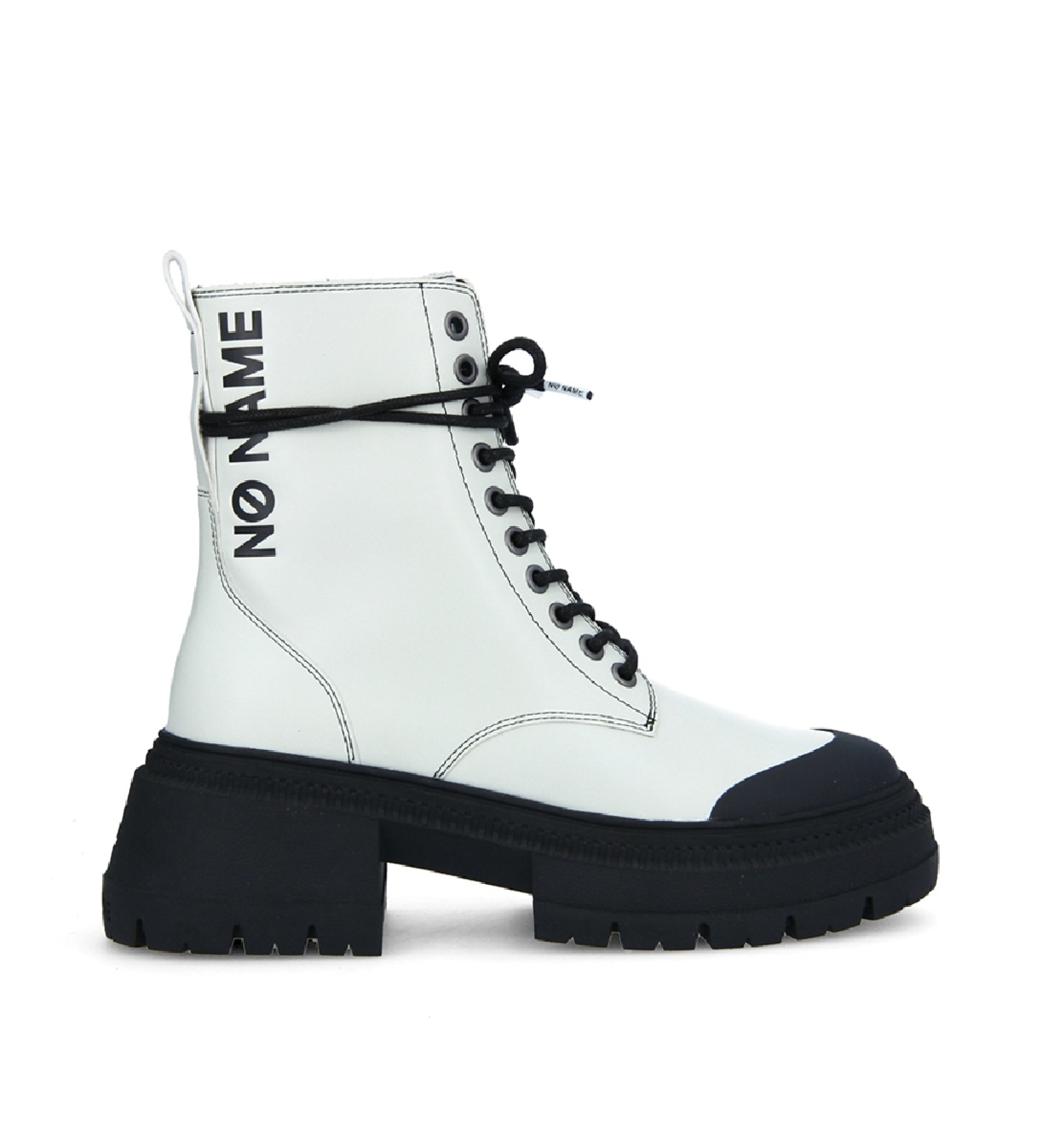 NO NAME Bottines en cuir blanc Strong Ranger de style militaire avec plateforme et fermeture  lacets
