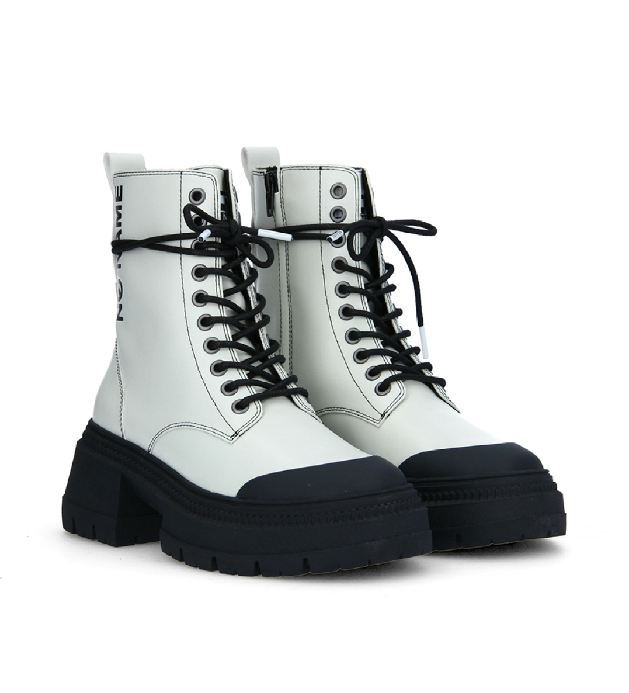 NO NAME Bottines en cuir blanc Strong Ranger de style militaire avec plateforme et fermeture  lacets