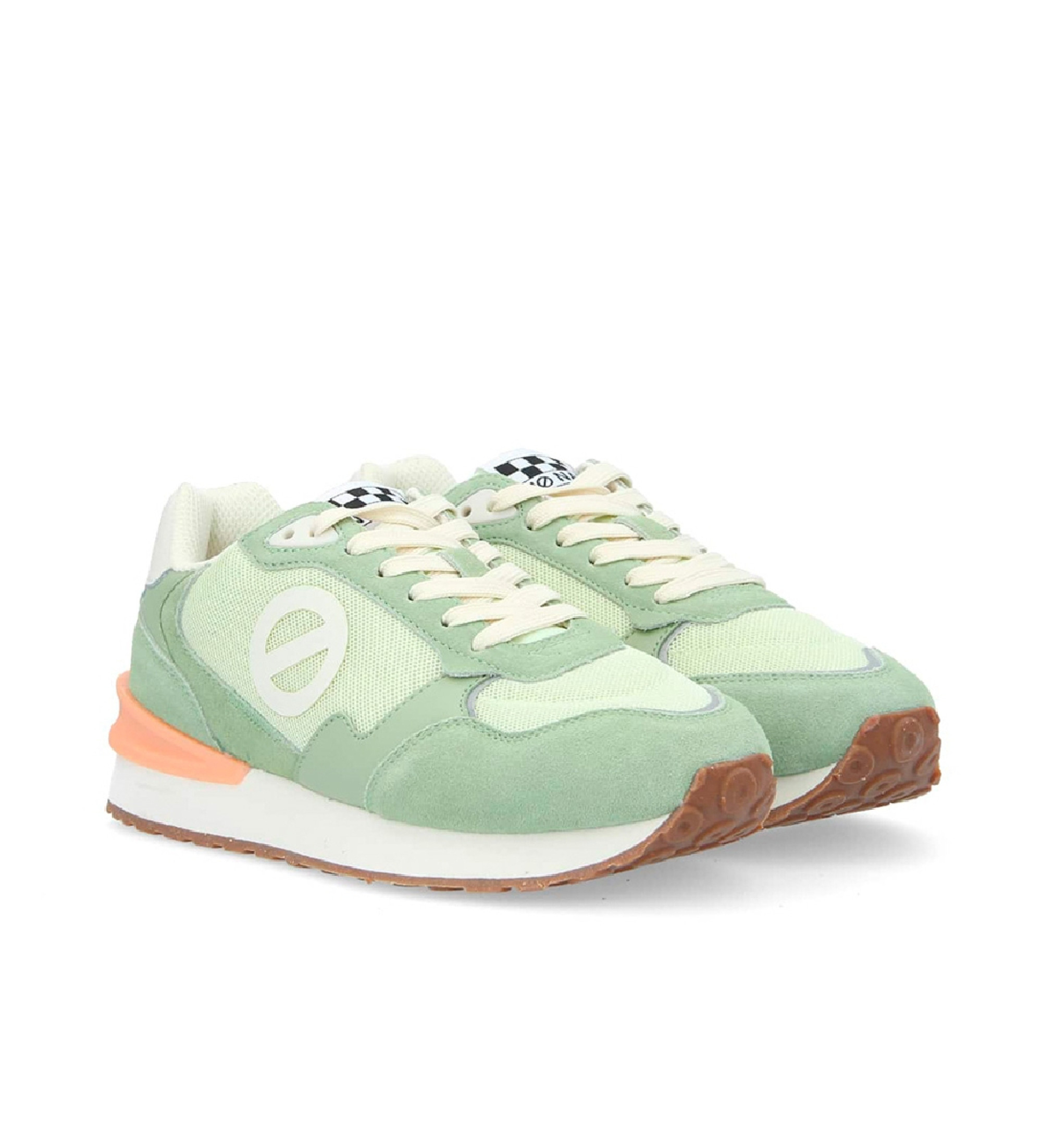 NO NAME Tova Runner leren en mesh sportschoenen met lichtgroene zool