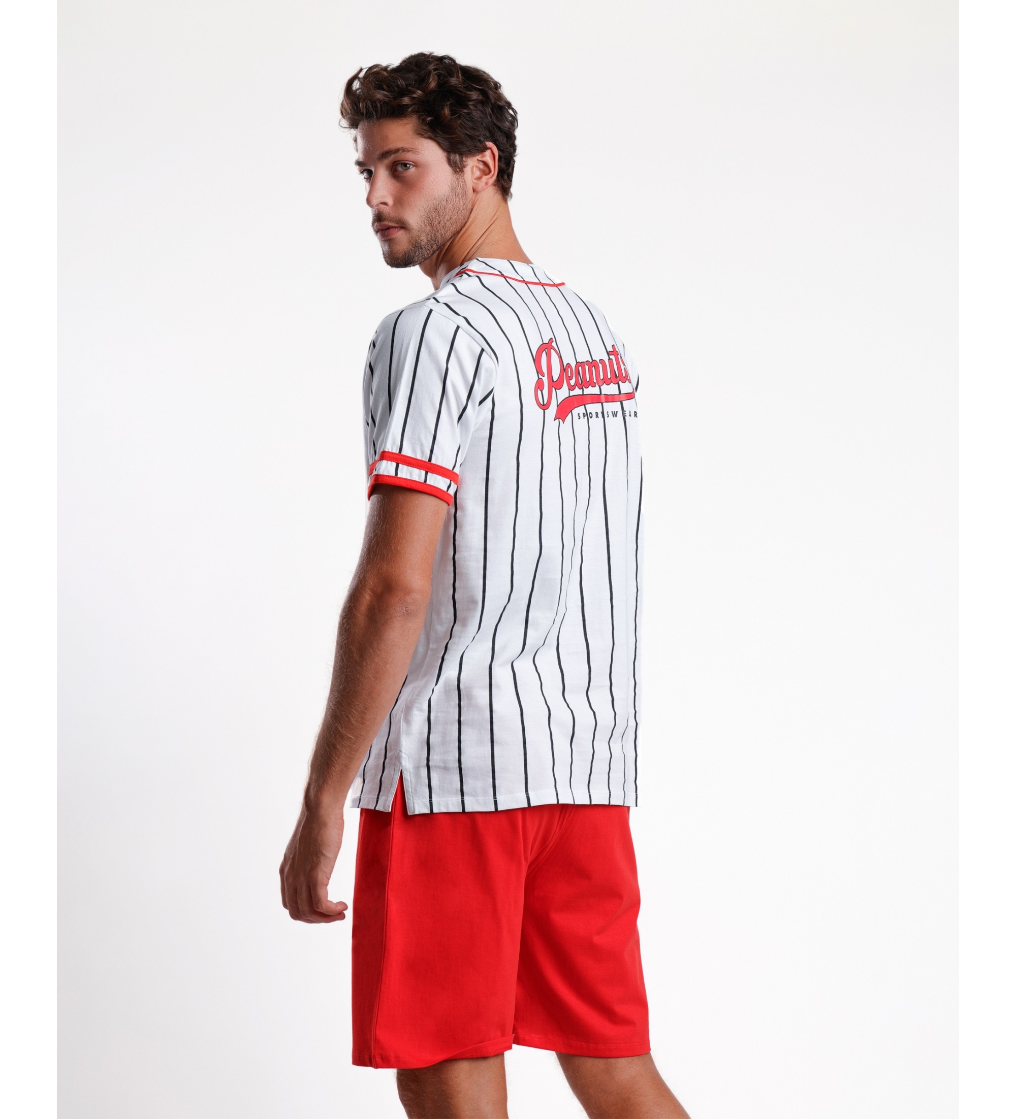 Admas Snoopy Strike Open Pyjamas Kortrmad vit