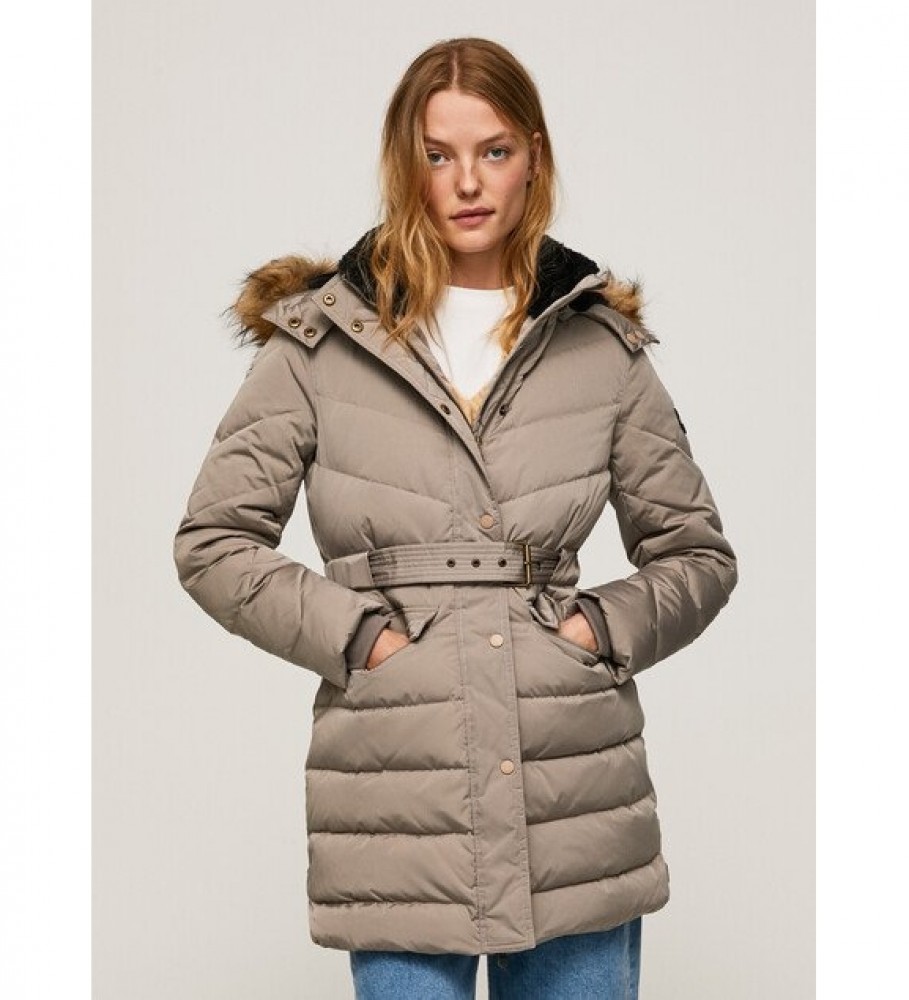 Pepe Jeans Ammy brown quilted long coat