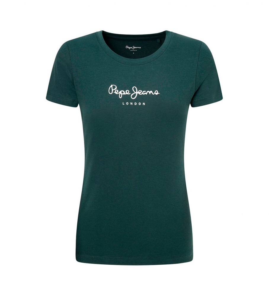 Pepe Jeans T-SHIRT IN LYCRA CON LOGO STAMPATO verde