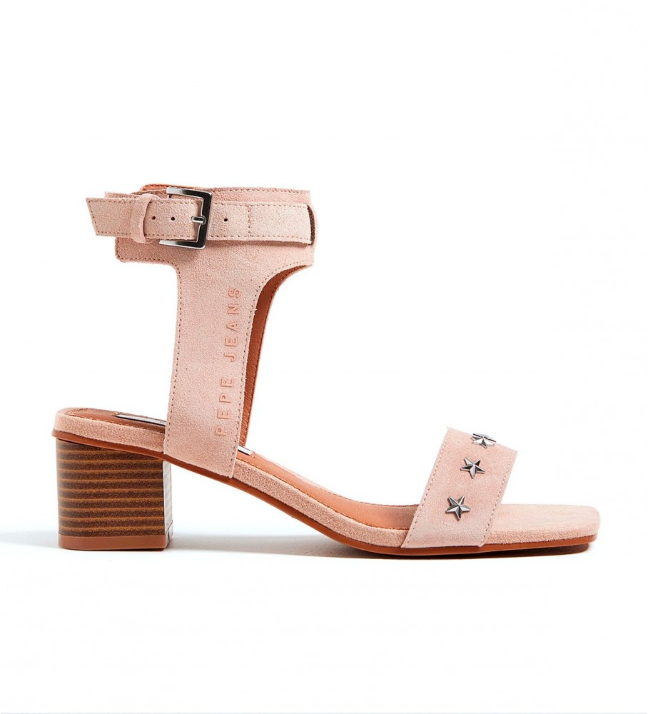 Pepe Jeans Romy Ethnic pink leather sandals with heel - Height 4.5cm 