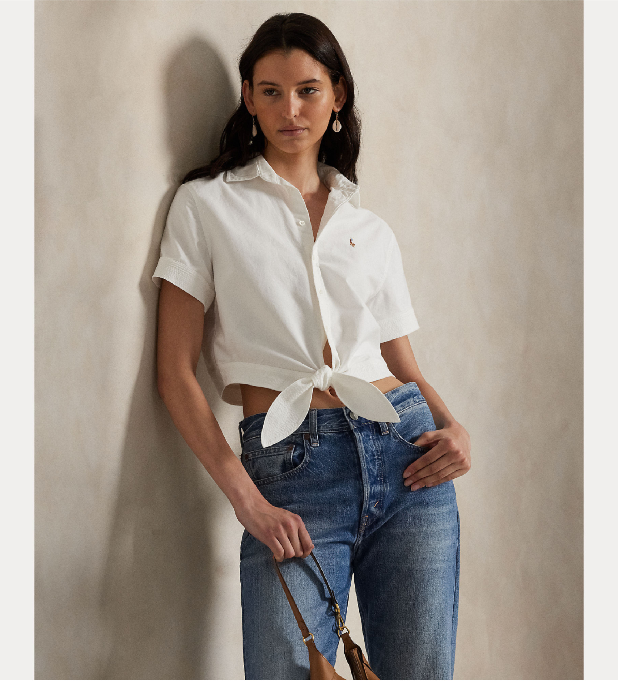 Polo Ralph Lauren Katoenen Cotton Oxford overhemd met witte strik