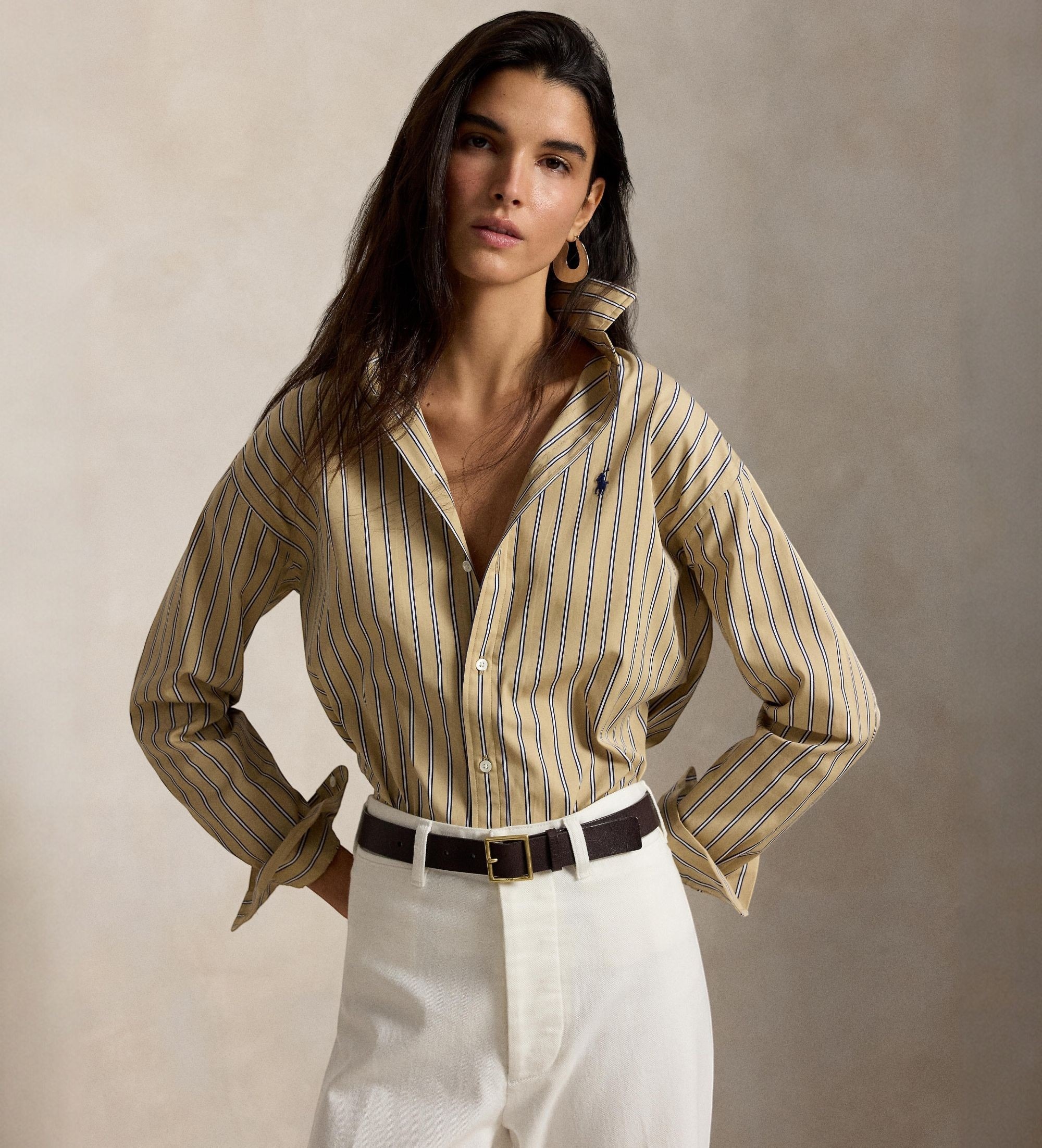 Baumwollhemd mit Streifen Relaxed Fit beige