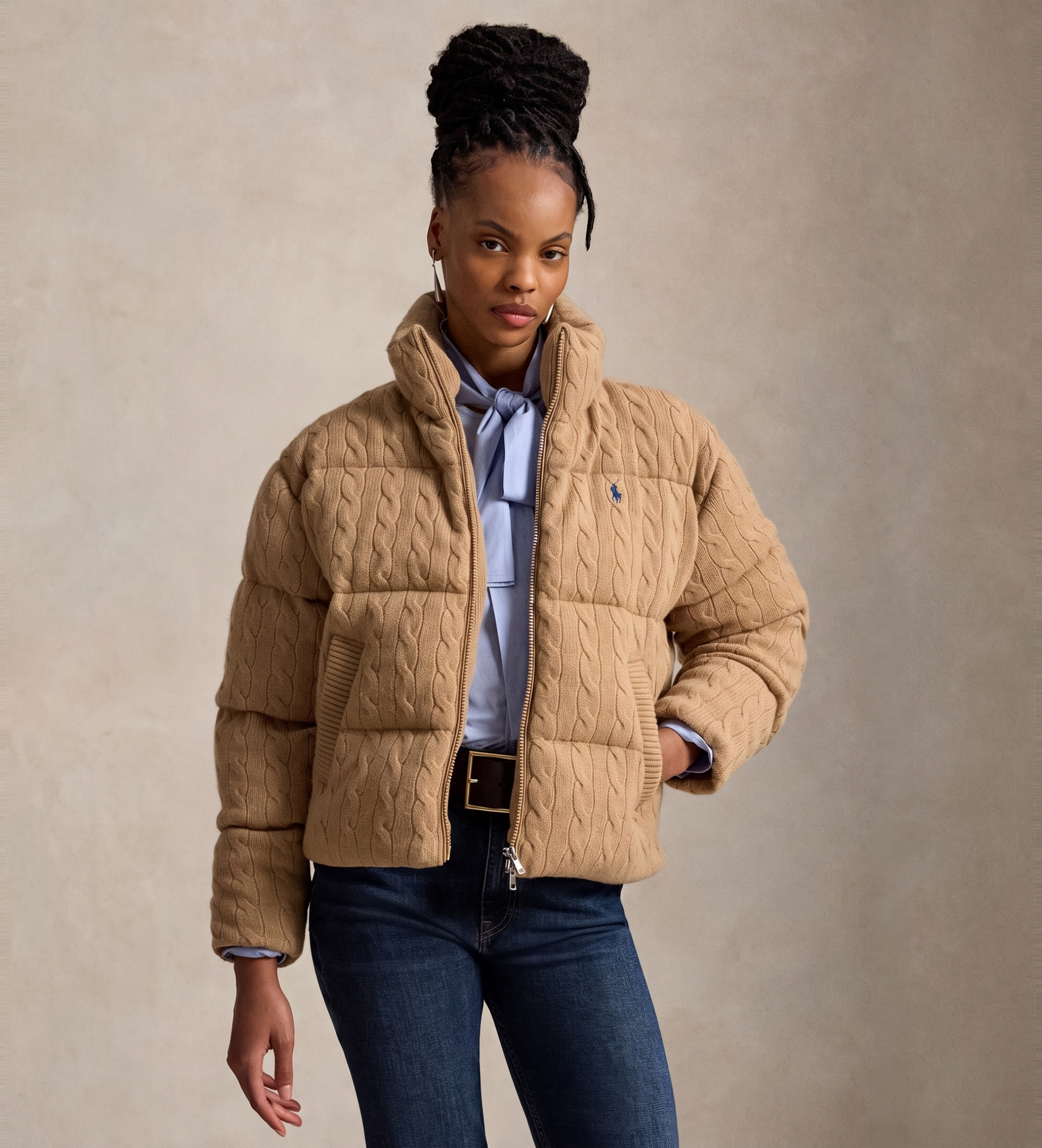 Wattierte Jacke aus Wolle und Kaschmir in Beige