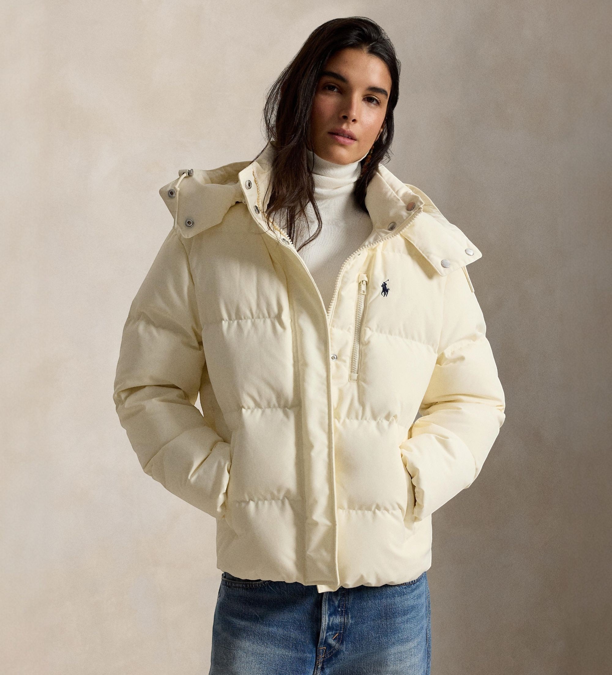 Chaqueta acolchada de plumón beige