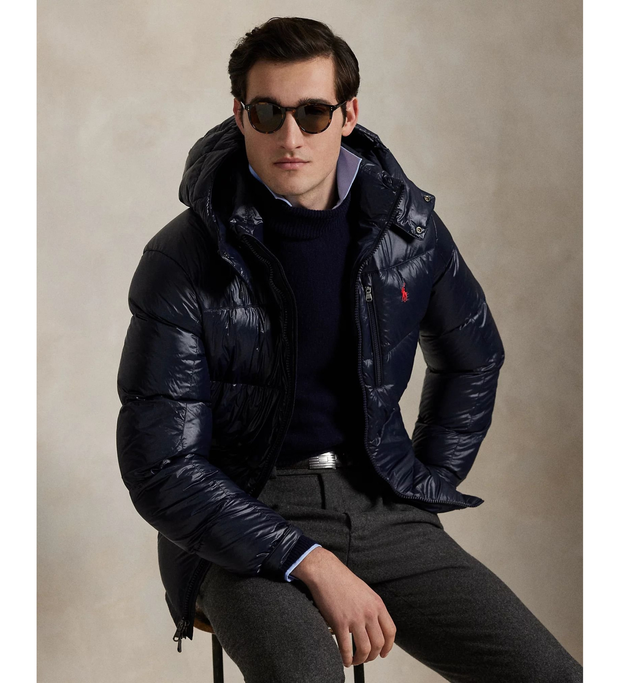 Polo Ralph Lauren Gorham glänzende marineblaue Daunenjacke