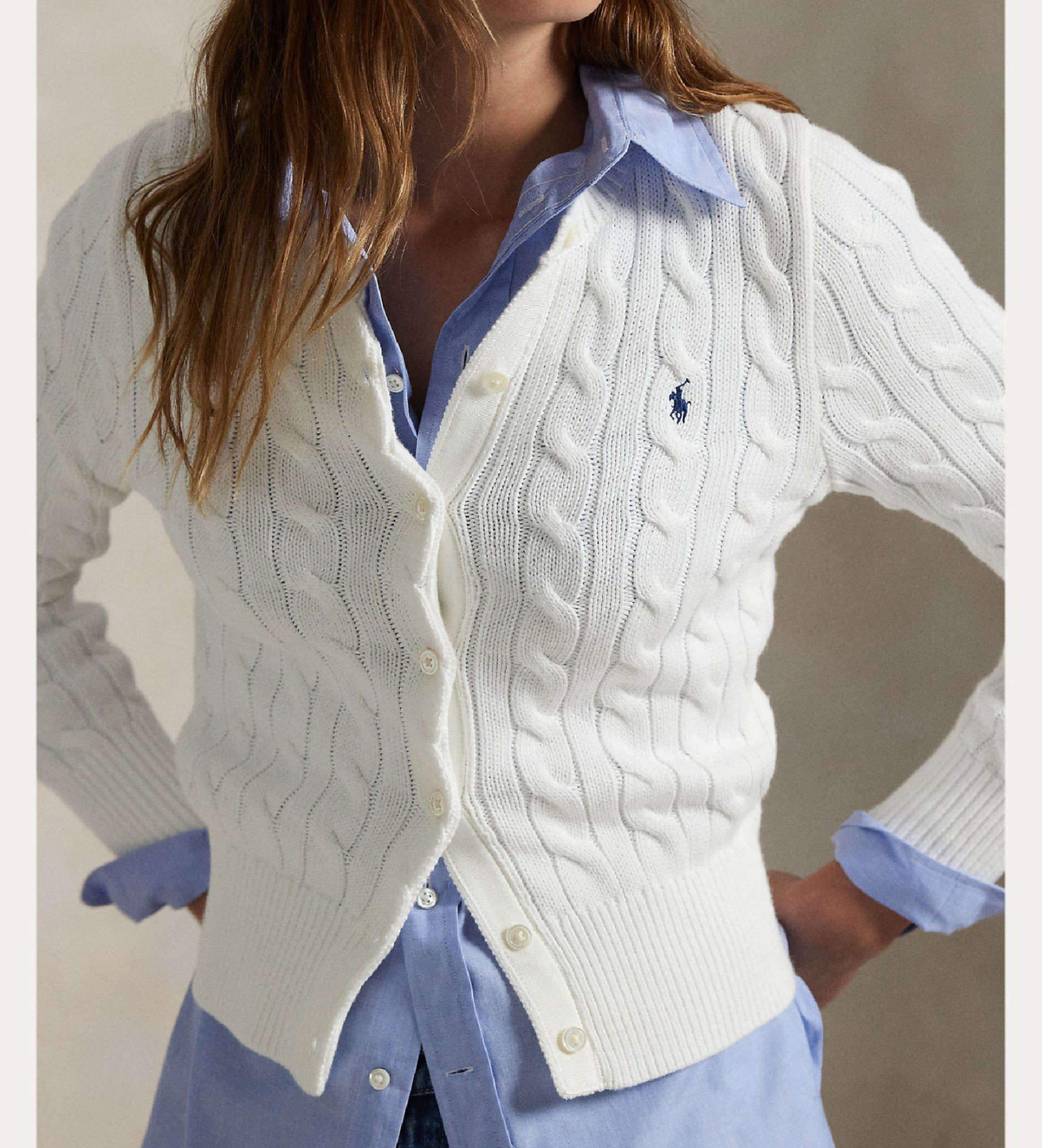 Polo Ralph Lauren Cardigan en coton tricoté en huit blanc