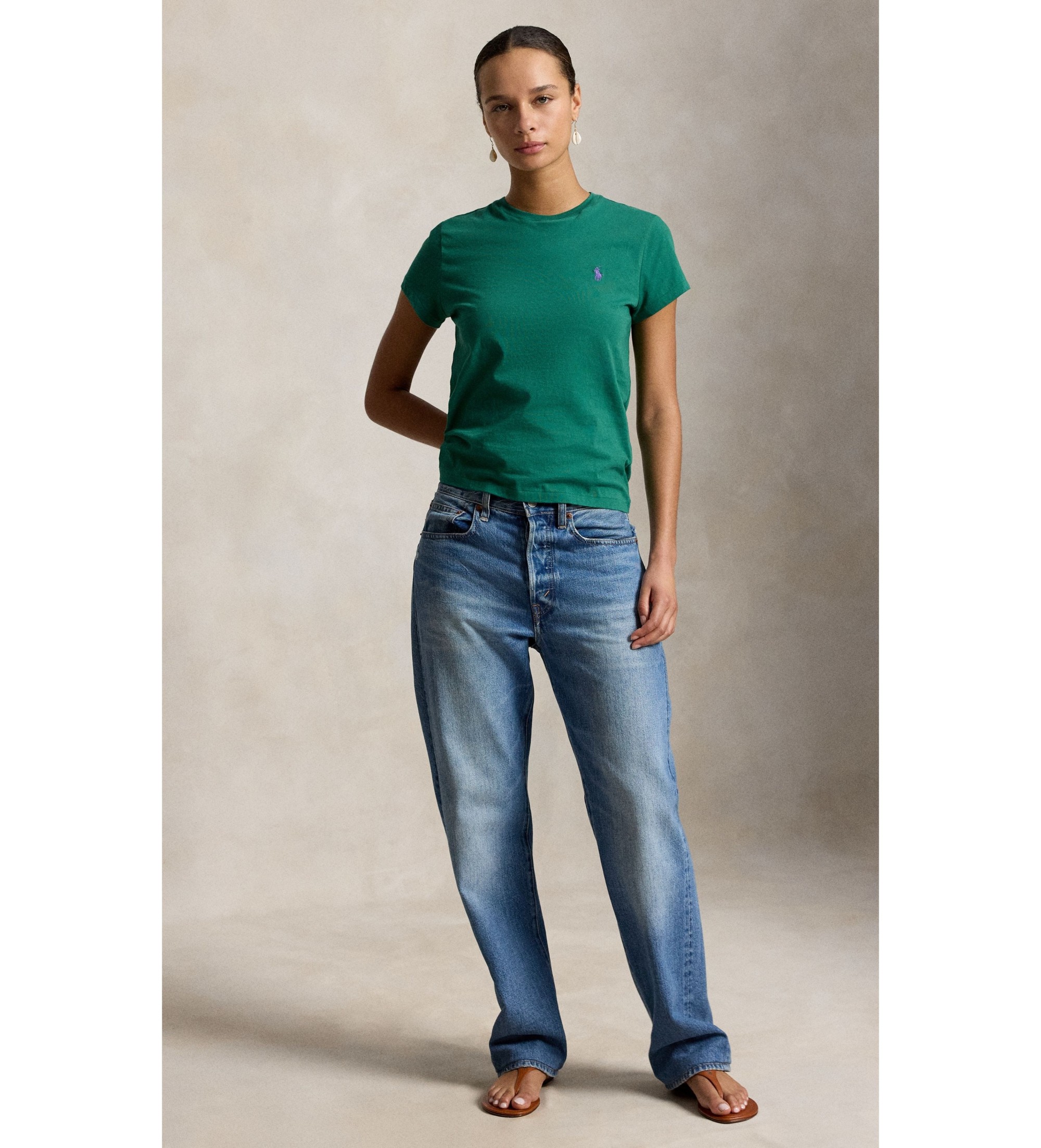 Polo Ralph Lauren Zielona koszulka z dzianiny bawe?nianej Classic Fit