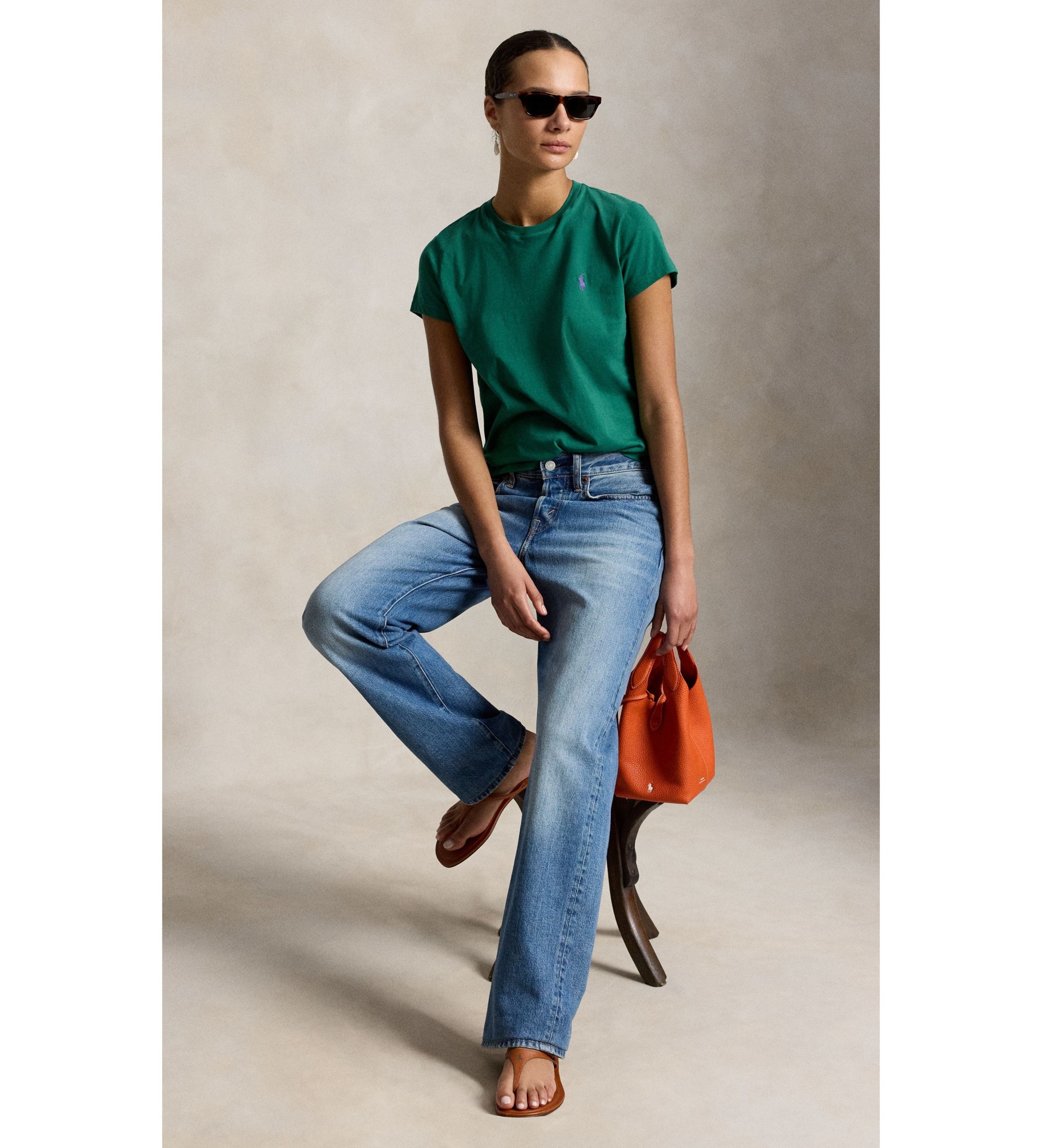Polo Ralph Lauren Zielona koszulka z dzianiny bawe?nianej Classic Fit