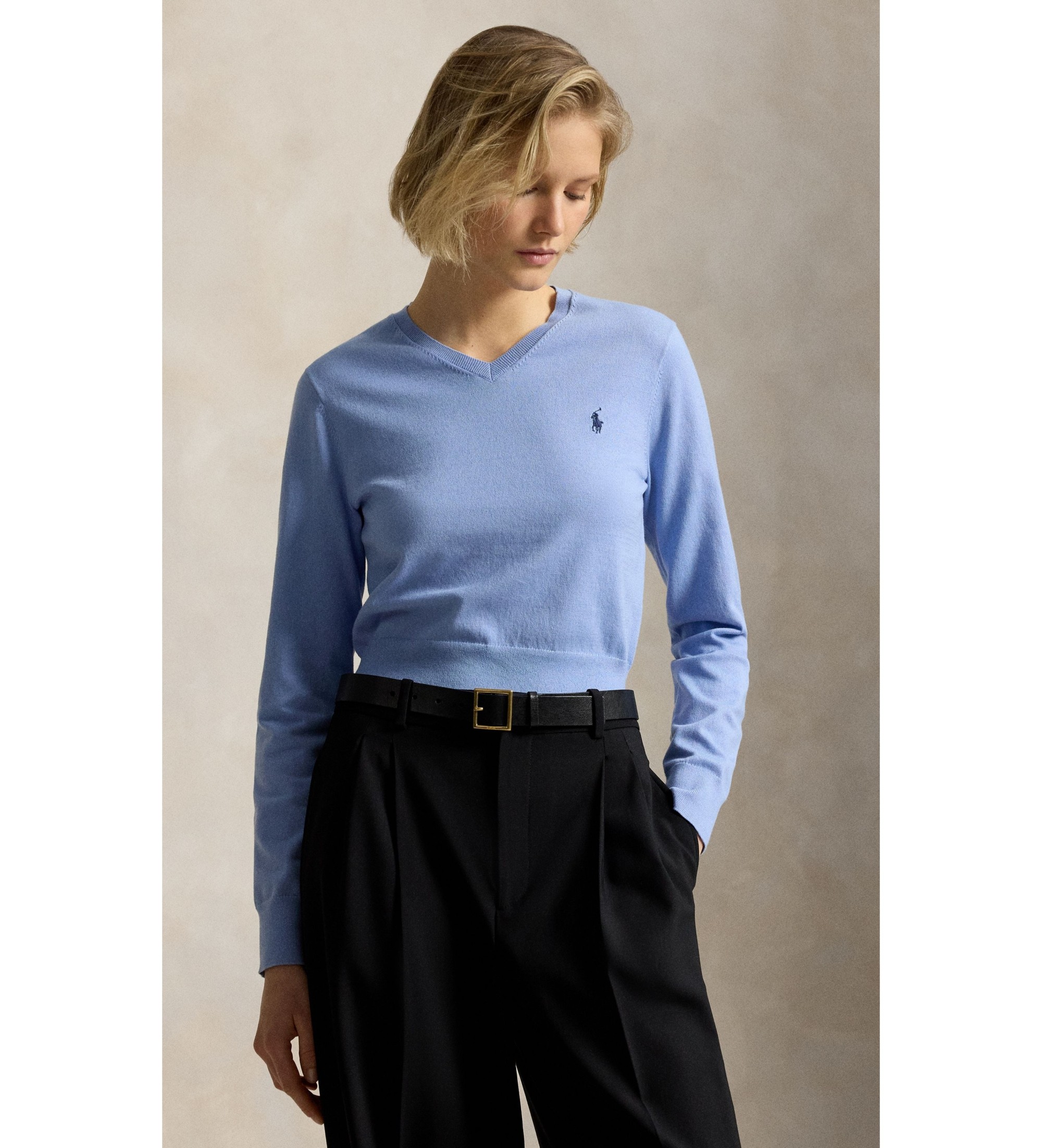 Pullover aus Baumwolle mit V-Ausschnitt blau