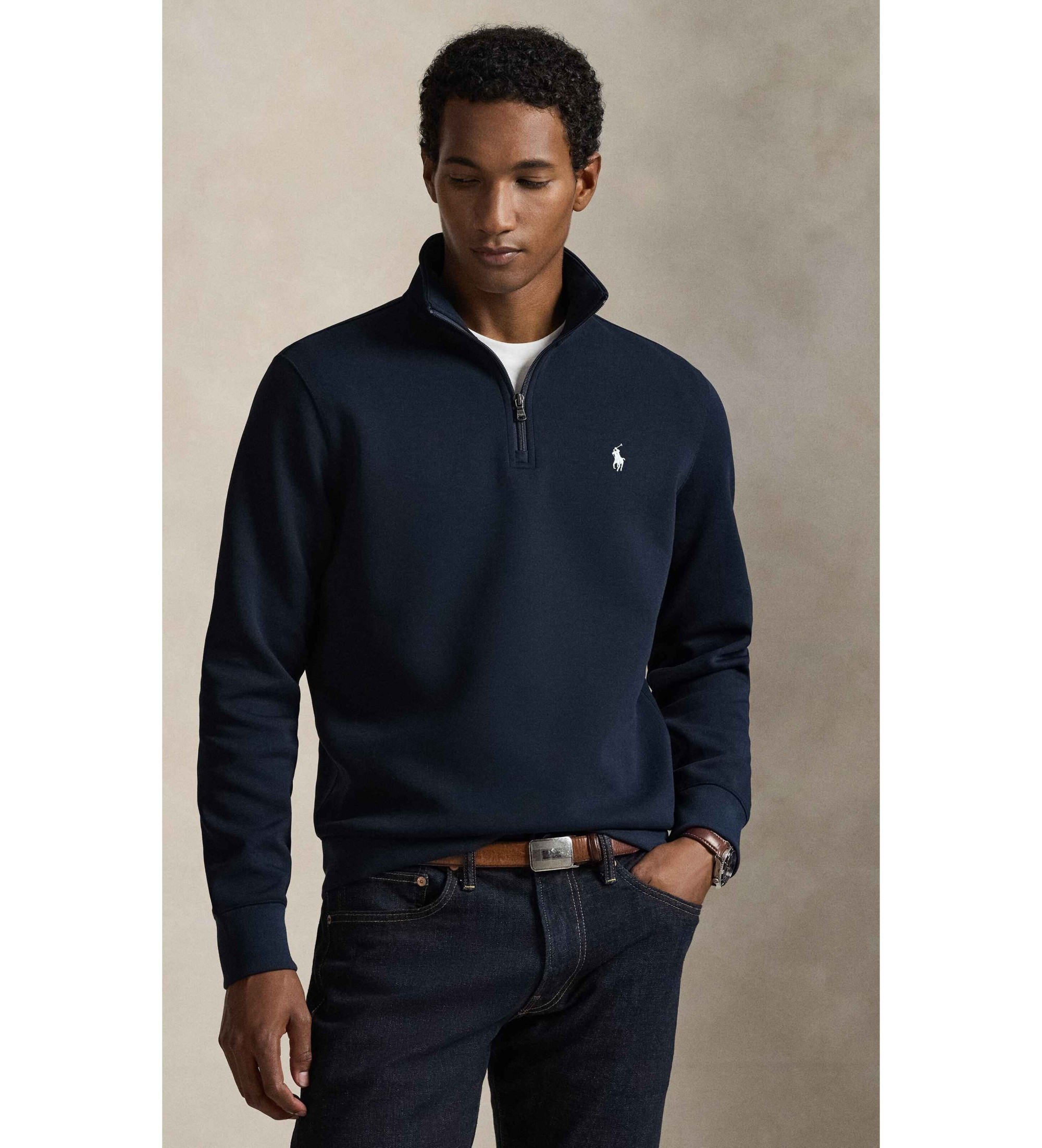 Polo Ralph Lauren Dobbeltstrikket tr�je med kort navy-lynl�s