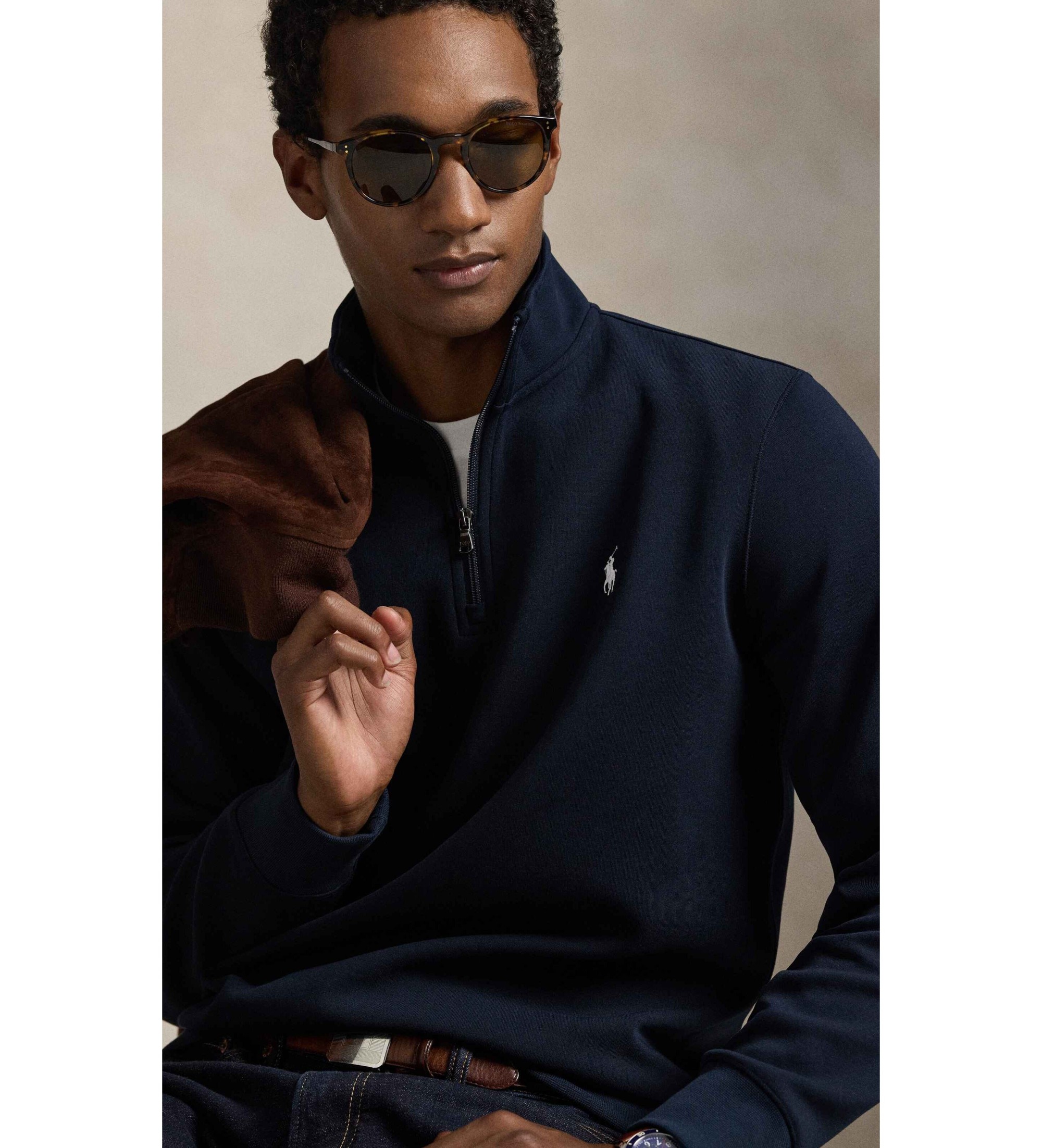 Polo Ralph Lauren Dobbeltstrikket tr�je med kort navy-lynl�s