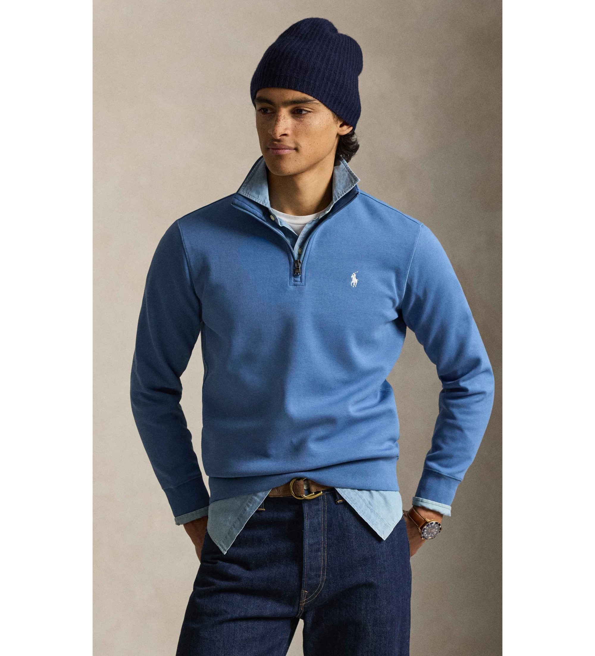 Polo Ralph Lauren Doppelt gestrickter Pullover mit kurzem Rei�verschluss blau