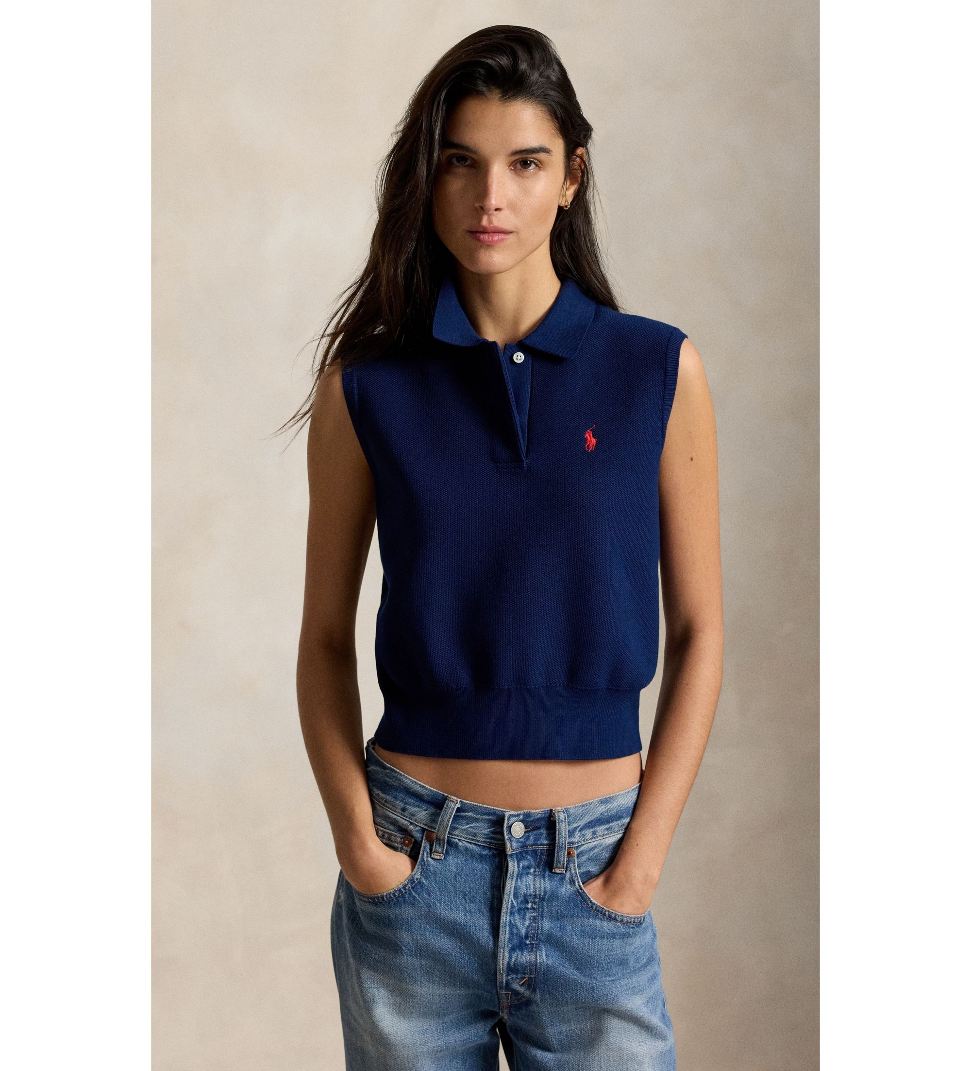 Polo Ralph Lauren Polo de algodão sem mangas marinho