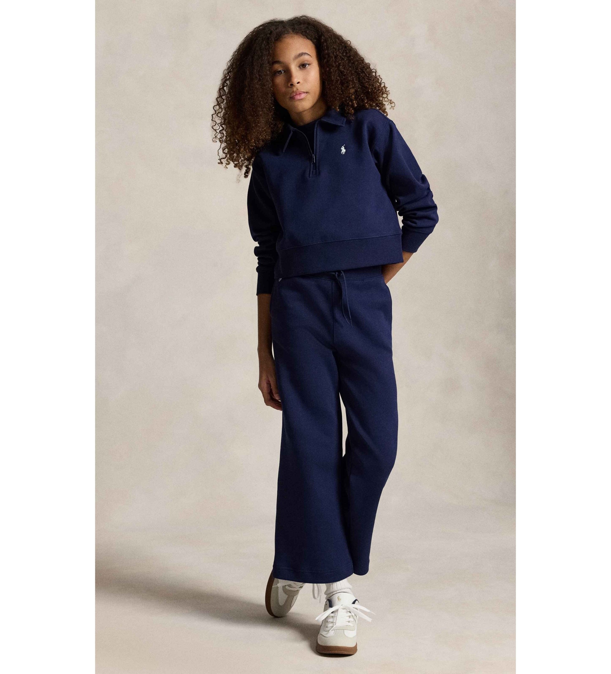 Polo Ralph Lauren Marinblå sweatshirt i dubbelstickat med rak passform